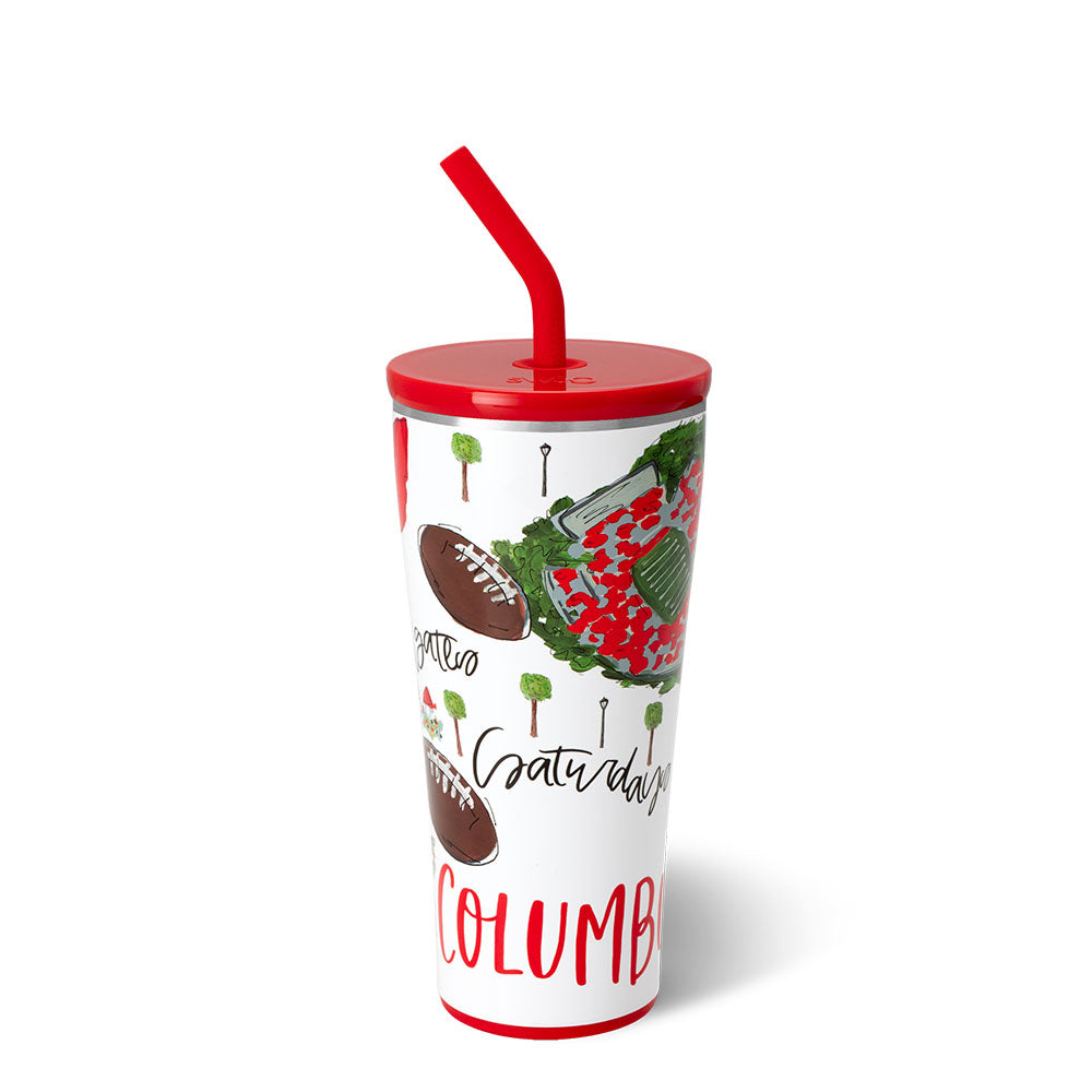 Saturdays in Columbus 32oz Straw Tumbler - Insulated Stainless Steel Travel Mug for Coffee, Tea & Cold Drinks - Perfect for Beach, Office & Outdoor Activities