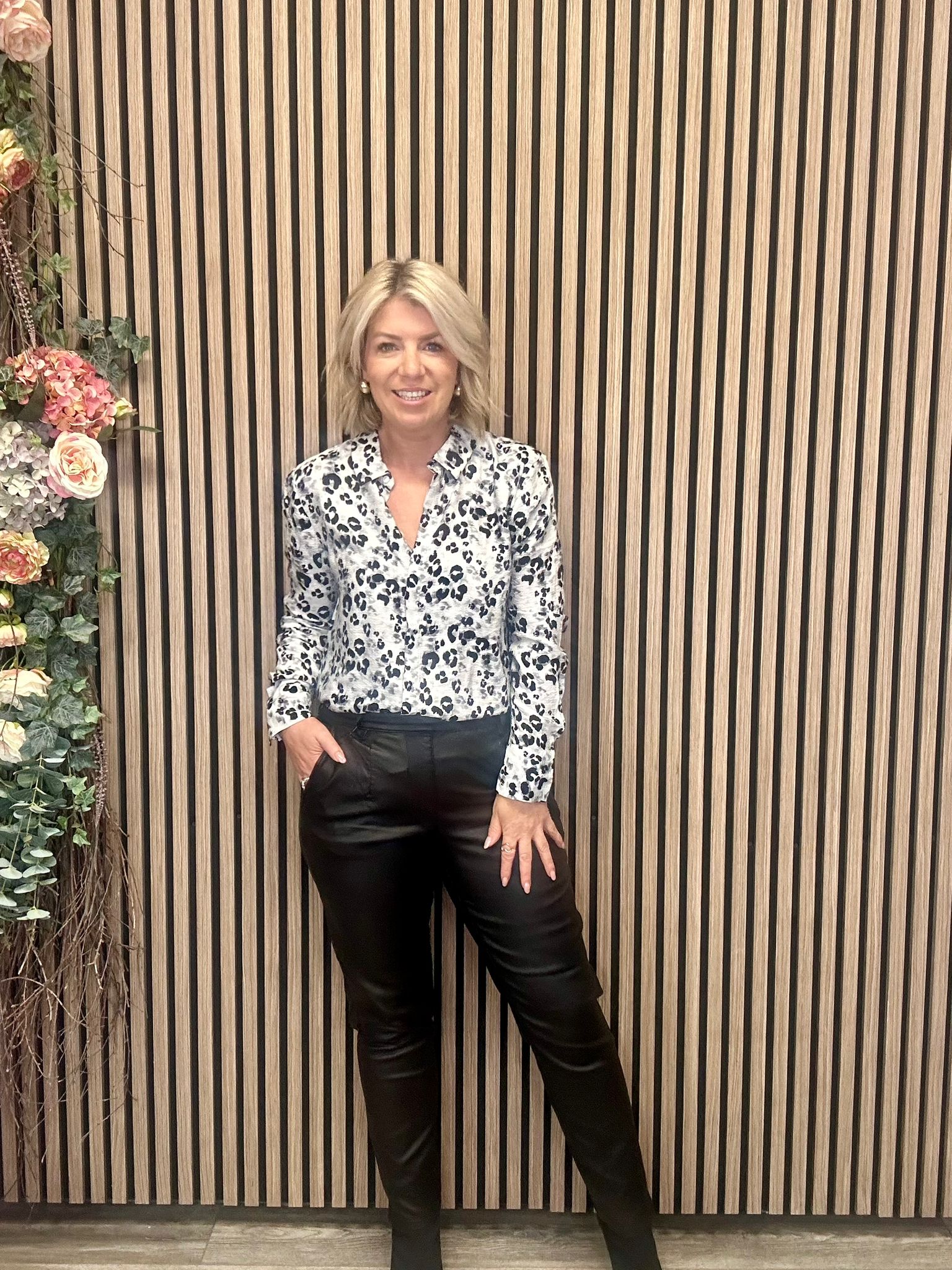 Stylish Pam Shirt in Slate Leopard Print - Trendy Women's Fashion Top for Casual Wear, Office & Date Nights