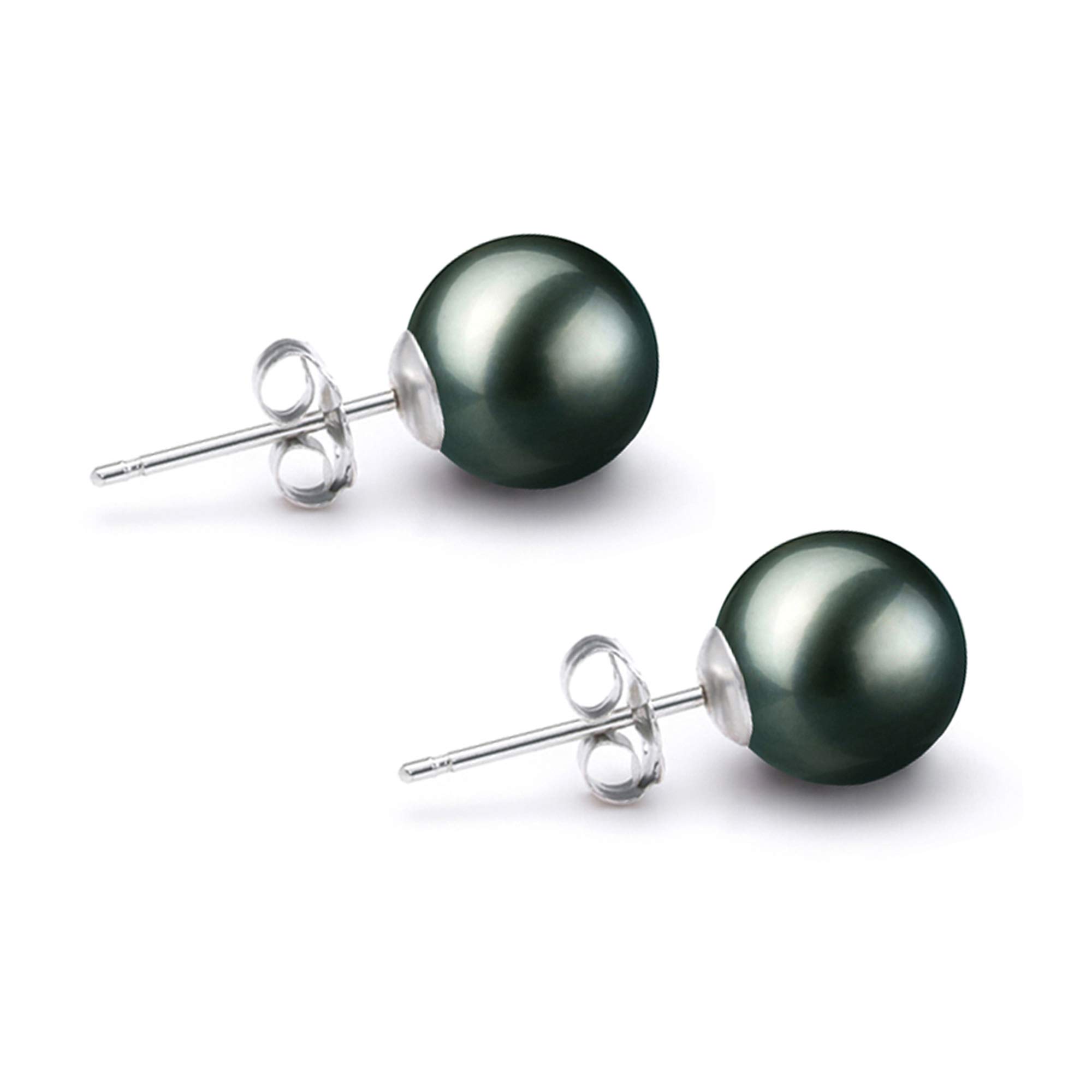 10mm AAAA Black Tahitian Cultured Pearl Earrings Studs in 14K White Gold for Women - Elegant Pearl Jewelry for Weddings, Parties & Special Occasions - Orien Jewelry