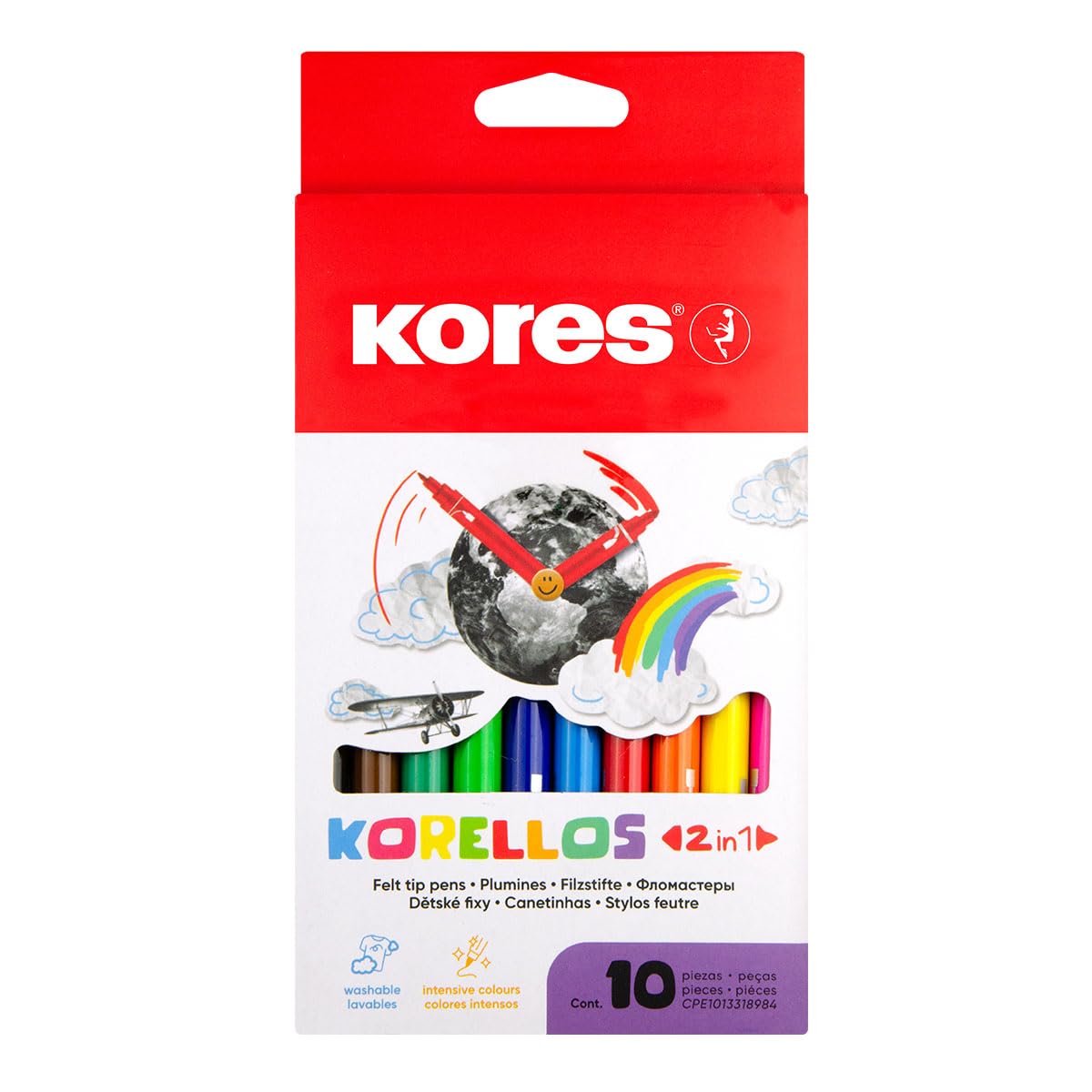 Korellos 2-in-1 Fiber Felt Tip Pens - 10 Vibrant Colors, Washable Ink, Conical & Fine Tips for Precise Drawing - Long Lasting Art Supplies for School, Office & Home - Perfect for Coloring Books, Sketching, Bullet Journaling & Note Taking (Set of 10)