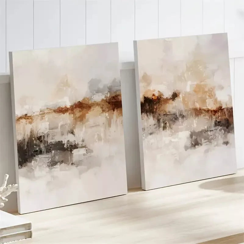 2-Piece Set Modern Abstract Neutral Oil Paintings Framed 50x75cm - High Quality Canvas Print Wall Art | Ready to Hang | Australian Made | Perfect for Living Room, Bedroom & Office Decor