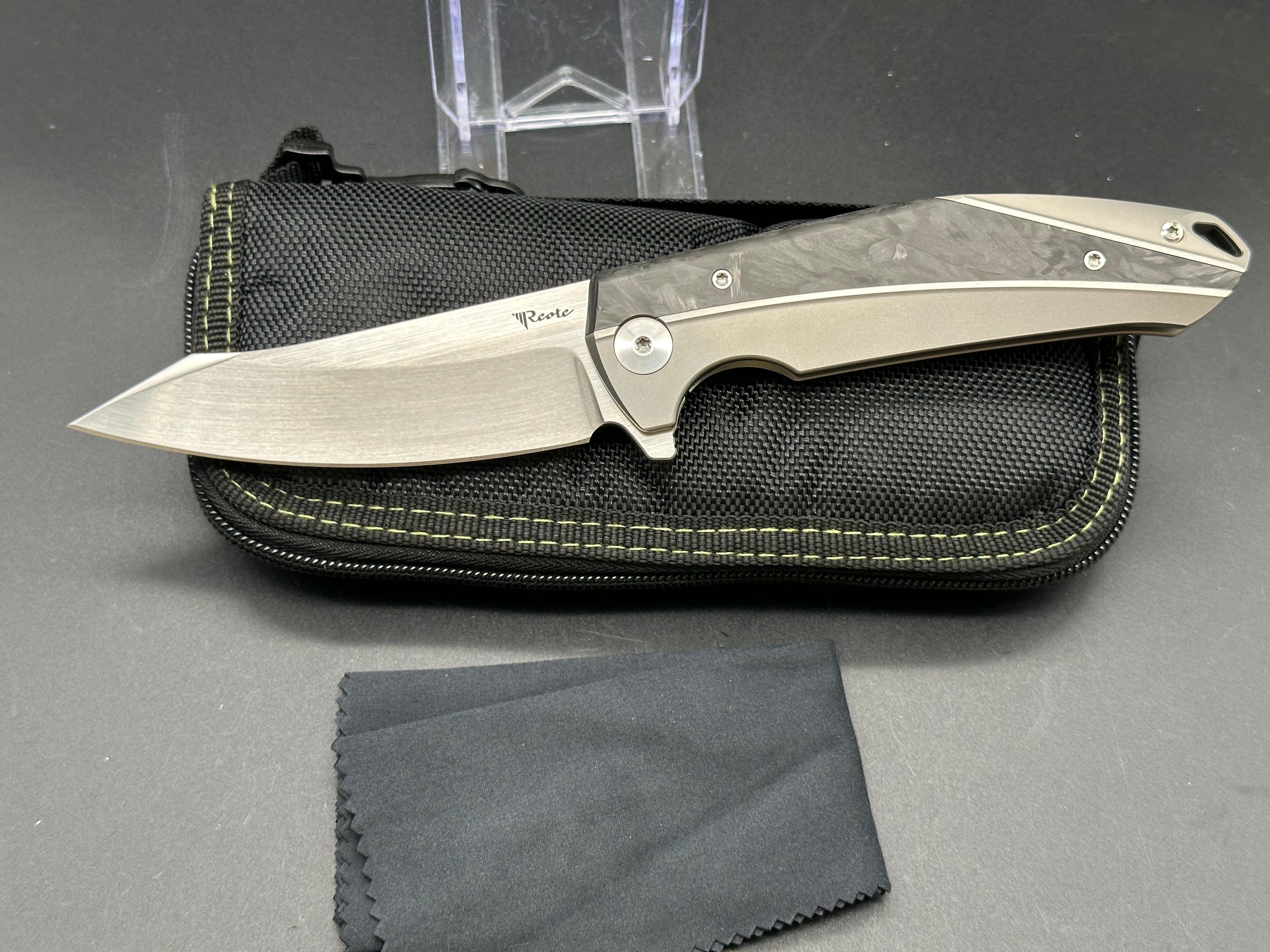 Reate K-1 Frame Lock Folding Knife - Marble Carbon Fiber & Titanium Handle, 3.8