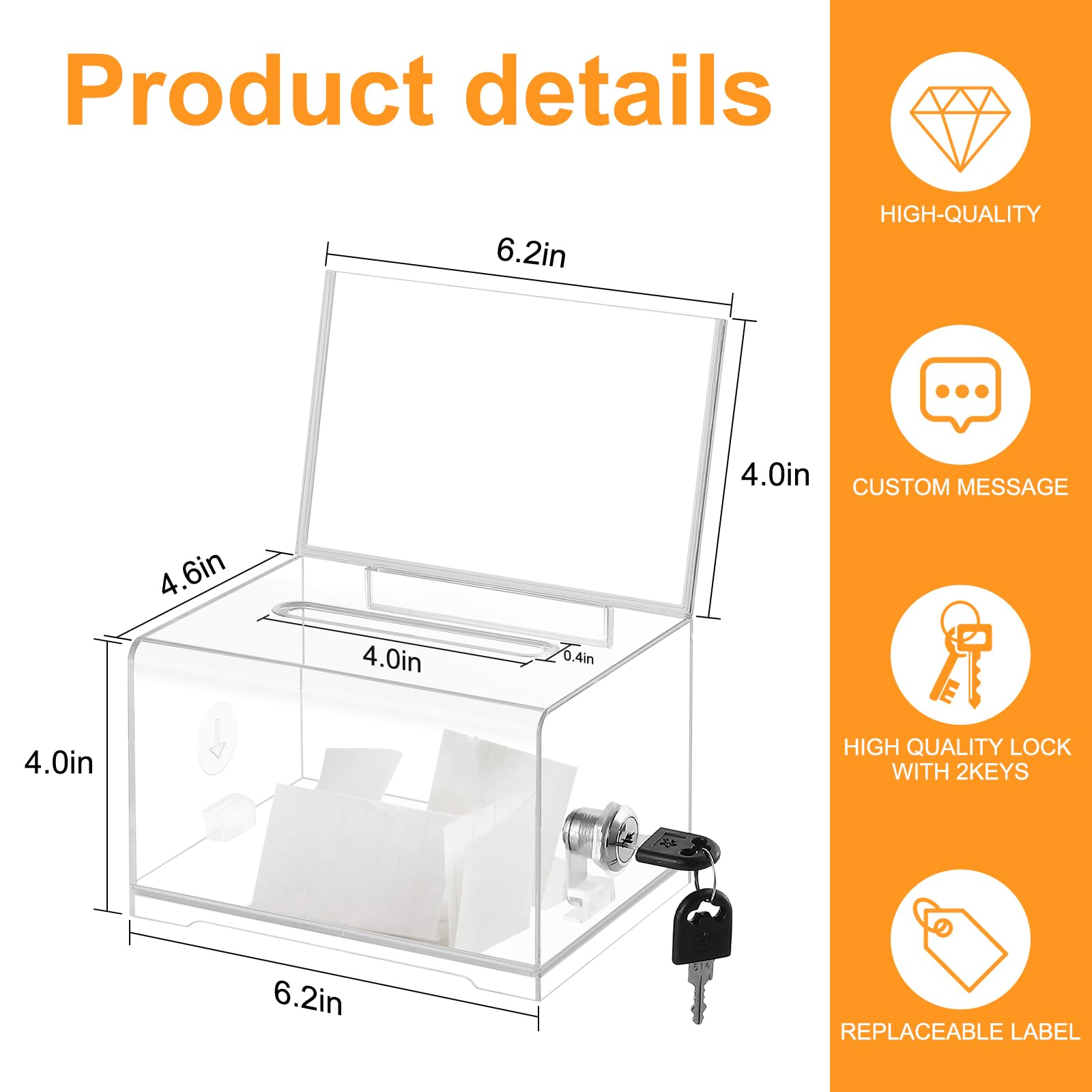 Lockable Donation Box with Sign Holder - Clear Ballot Box for Fundraising, Raffles, Voting & Tips | Perfect for Schools, Events, Restaurants & Charity Drives