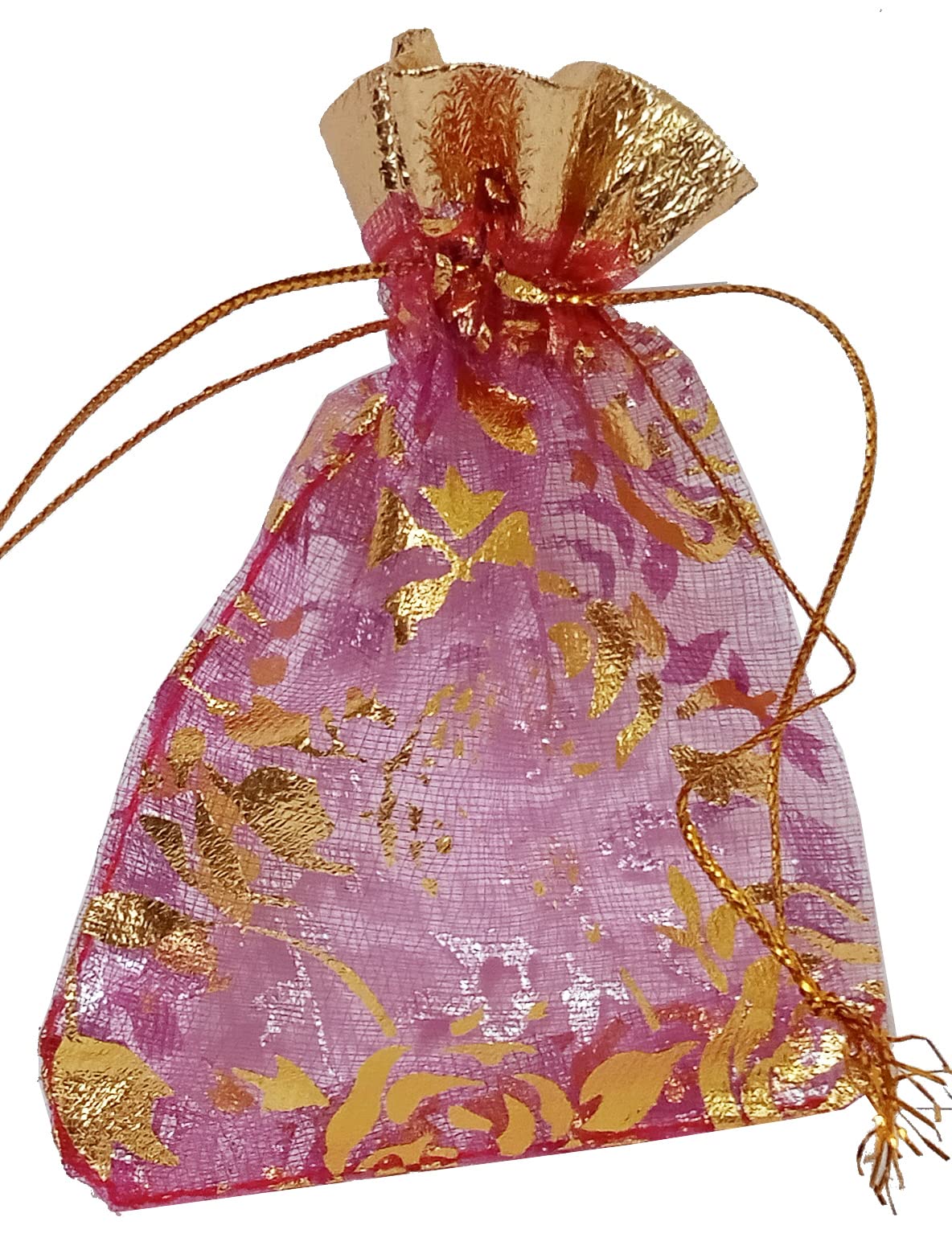 Purpledip Polyester Net Brocade Gift Pouch - 4 Inch Fuschia Rani Pink Potli Bags (Pack of 10) - Perfect for Wedding Favors, Party Gifts & Jewelry Packaging (12437)