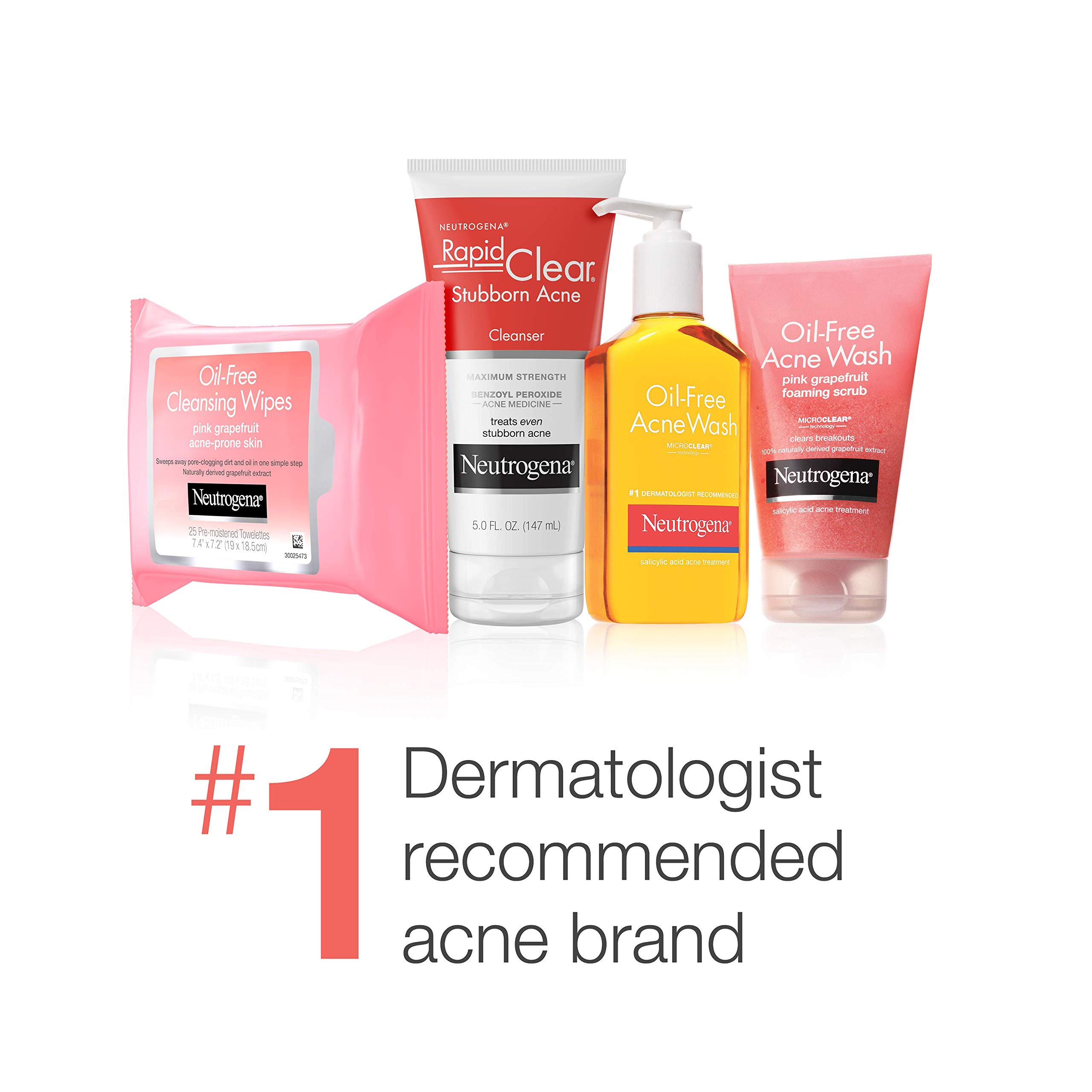 Neutrogena Oil-Free Pink Grapefruit Acne Face Wash 6.7 fl oz (3-Pack) & Body Clear Acne Treatment Body Wash 8.5 fl oz (3-Pack) - Gentle Daily Cleanser for Face & Body, Helps Prevent Breakouts - Perfect for Acne-Prone Skin & Teen Skincare Routine