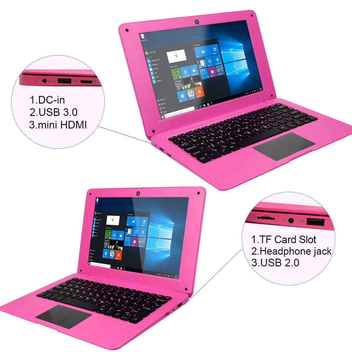 10.1 Inch Ultra Thin Laptop - Windows 10 Quad Core Notebook with HD IPS Display, 2GB RAM 32GB Storage, 1.92GHz Processor, WiFi Bluetooth HDMI - Portable Lightweight Computer for Students, Business & Travel (Pink)