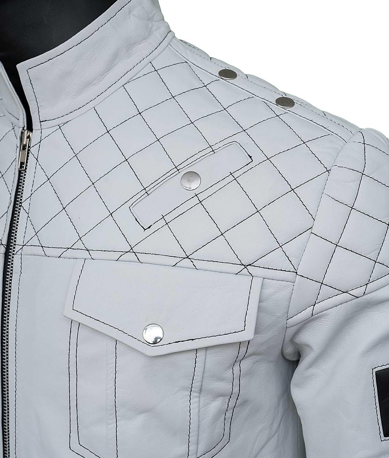 Men's White Genuine Leather Motorcycle Jacket - Biker Style Jacket for Men - Premium White Leather Jacket for Riding & Casual Wear