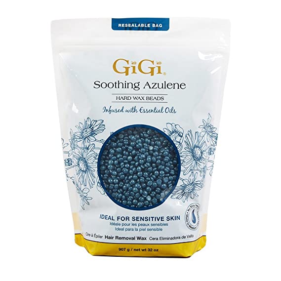GIGI Hard Wax Beads with Soothing Azulene - Professional Hair Removal Wax for Sensitive Skin | At-Home & Salon Use