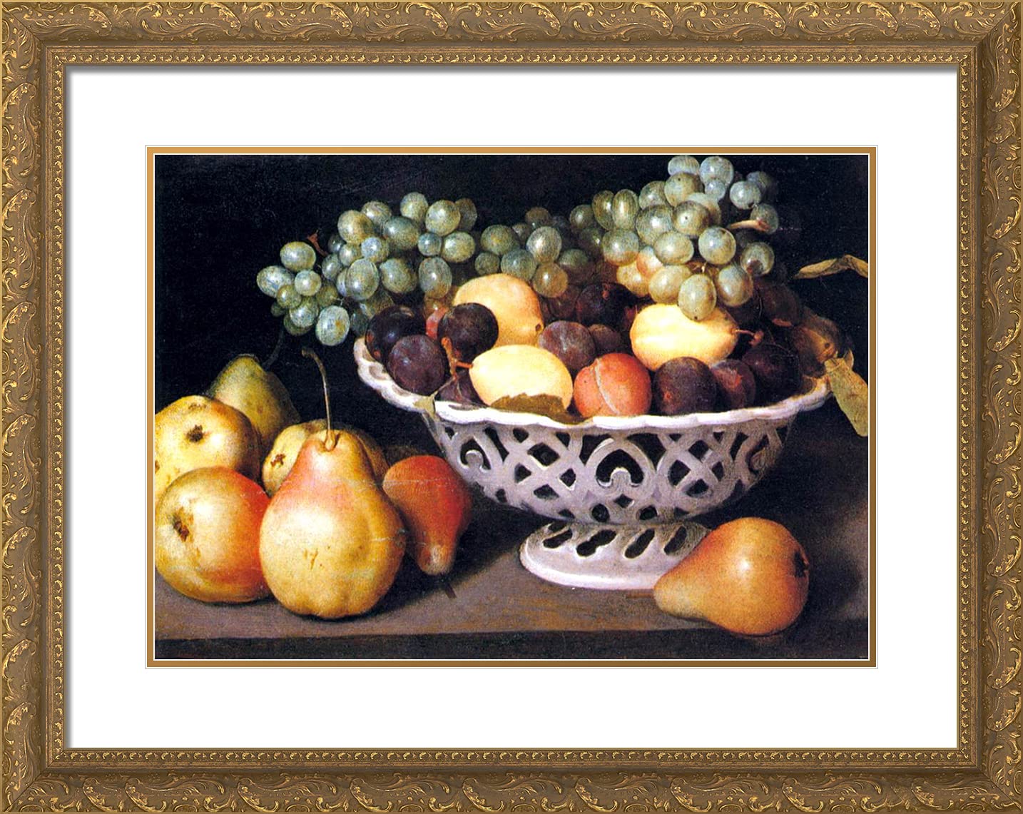 ArtDirect Galizia 24x19 Gold Ornate Framed Art Print - Fede Maiolica Basket of Fruit Painting with Double Matting - Perfect for Dining Room, Living Room & Office Wall Decor