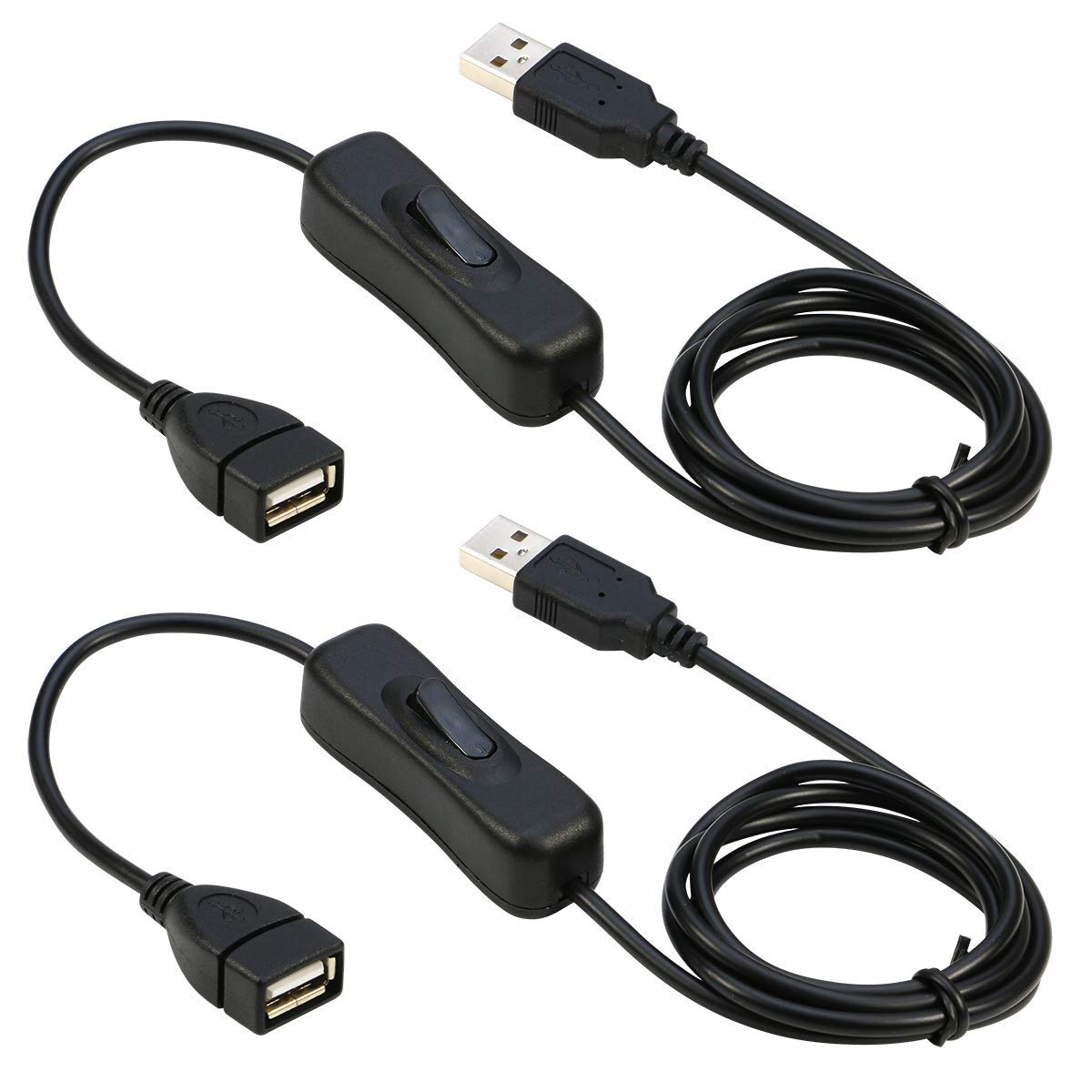 RIITOP 3ft USB Extension Cable with ON/OFF Switch (2-Pack) - Compatible with USB Headsets, Desk Lamps, Fans & LED Strips - Perfect for Home Office, Gaming Setup & Smart Devices