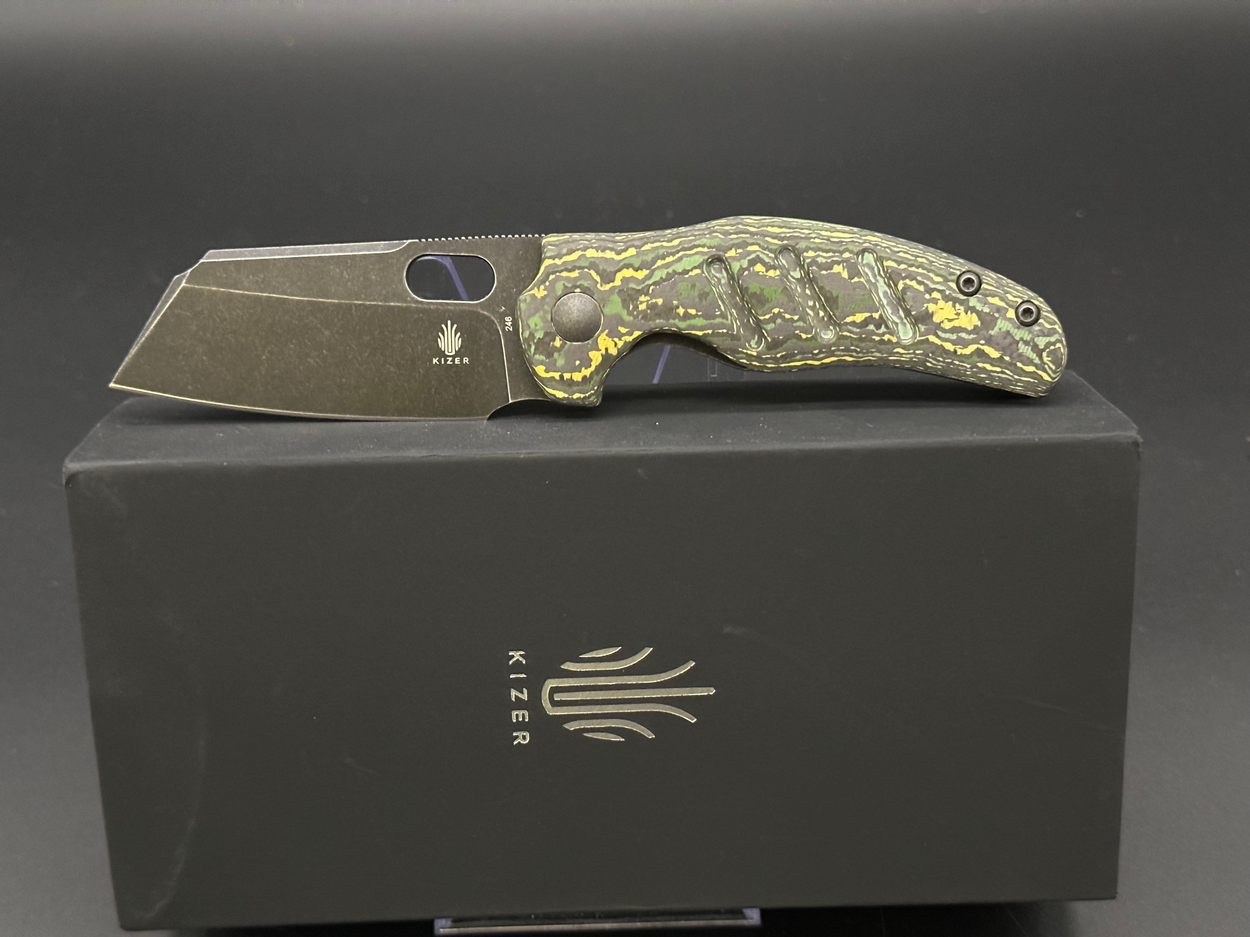 Kizer C01C Mini Sheepdog Folding Pocket Knife - 20CV Steel Blade, Fat Carbon Handle - EDC, Camping, Hiking & Outdoor Survival Tool