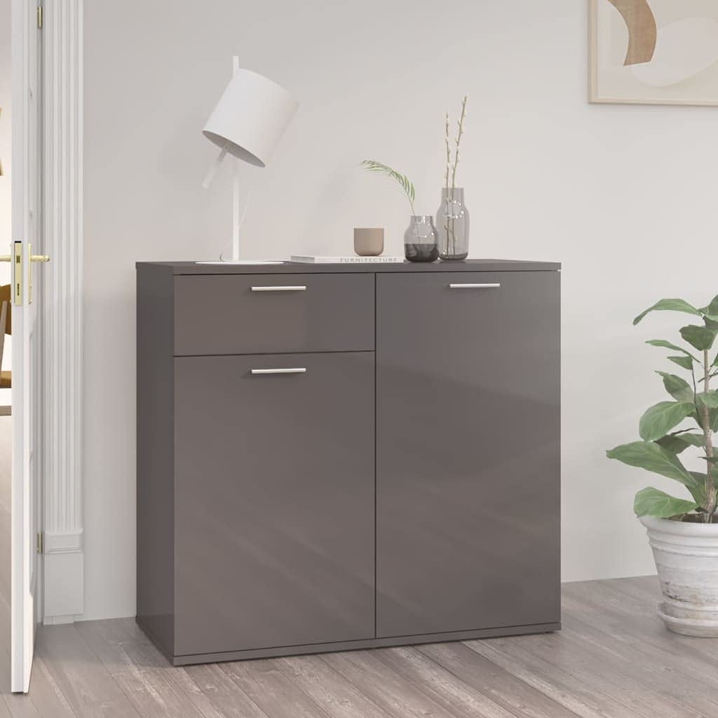 Modern Buffet Sideboard Console Table - Wooden Storage Cabinet with 2 Doors & 1 Drawer - High Gloss Gray Entryway Furniture for Kitchen, Dining Room & Living Room - Perfect for Storage and Display