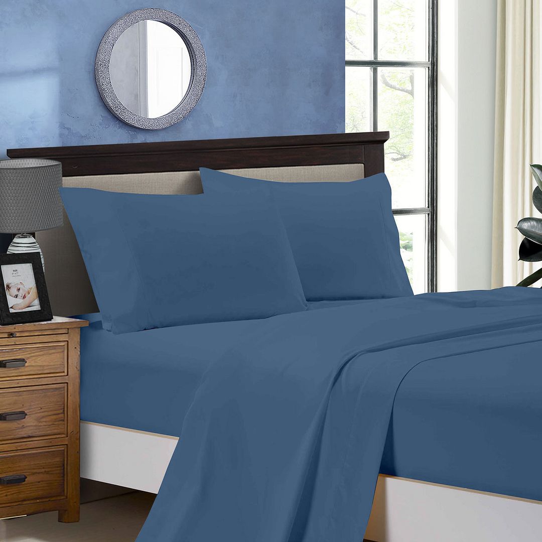 Premium 1000TC King Size Bed Sheet Set - Soft & Breathable Flat & Fitted Sheets in Greyish Blue - Perfect for Luxury Bedrooms, Guest Rooms & Hotels