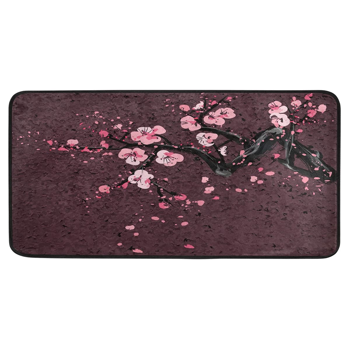 Non-Slip Pink Plum Blossom Runner Rug - 39x20 Inch Washable Area Rug for Bedroom, Kitchen, Bathroom & Hallway - Soft Floral Floor Mat for Home Decor