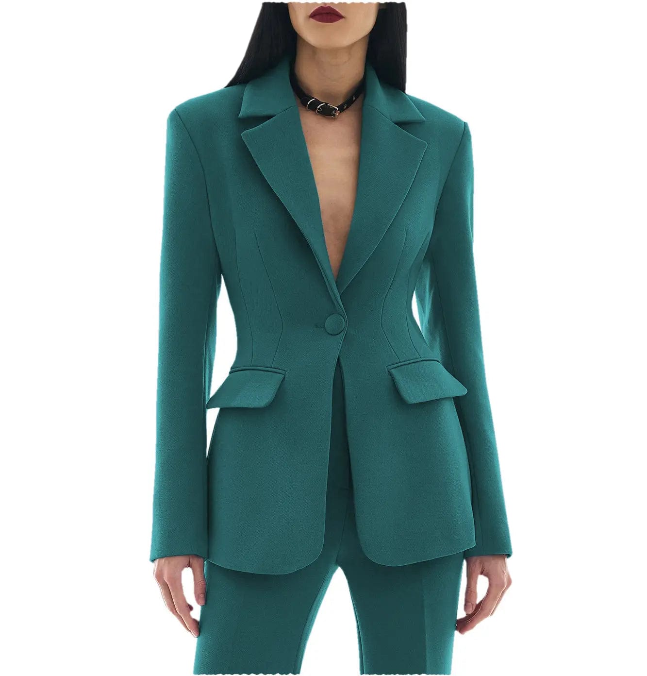 2-Piece Women's Single Button Notch Lapel Suit Set (Blazer + Pants) - Professional Office Wear & Business Attire for Women