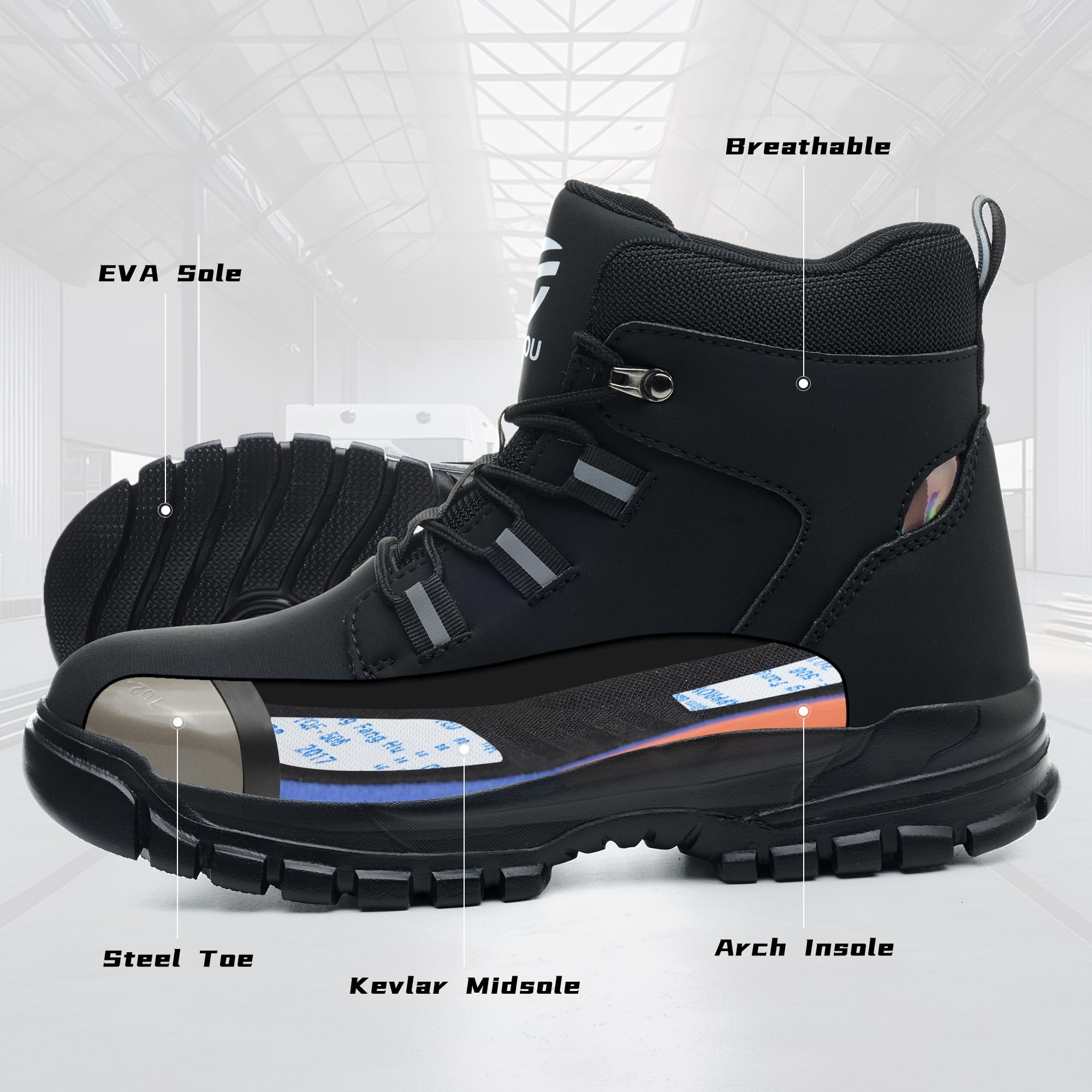 Steel Toe Work Boots for Men & Women - Slip & Puncture Resistant Safety Shoes - Lightweight Industrial Construction Boots - Perfect for Warehouse, Factory & Outdoor Work