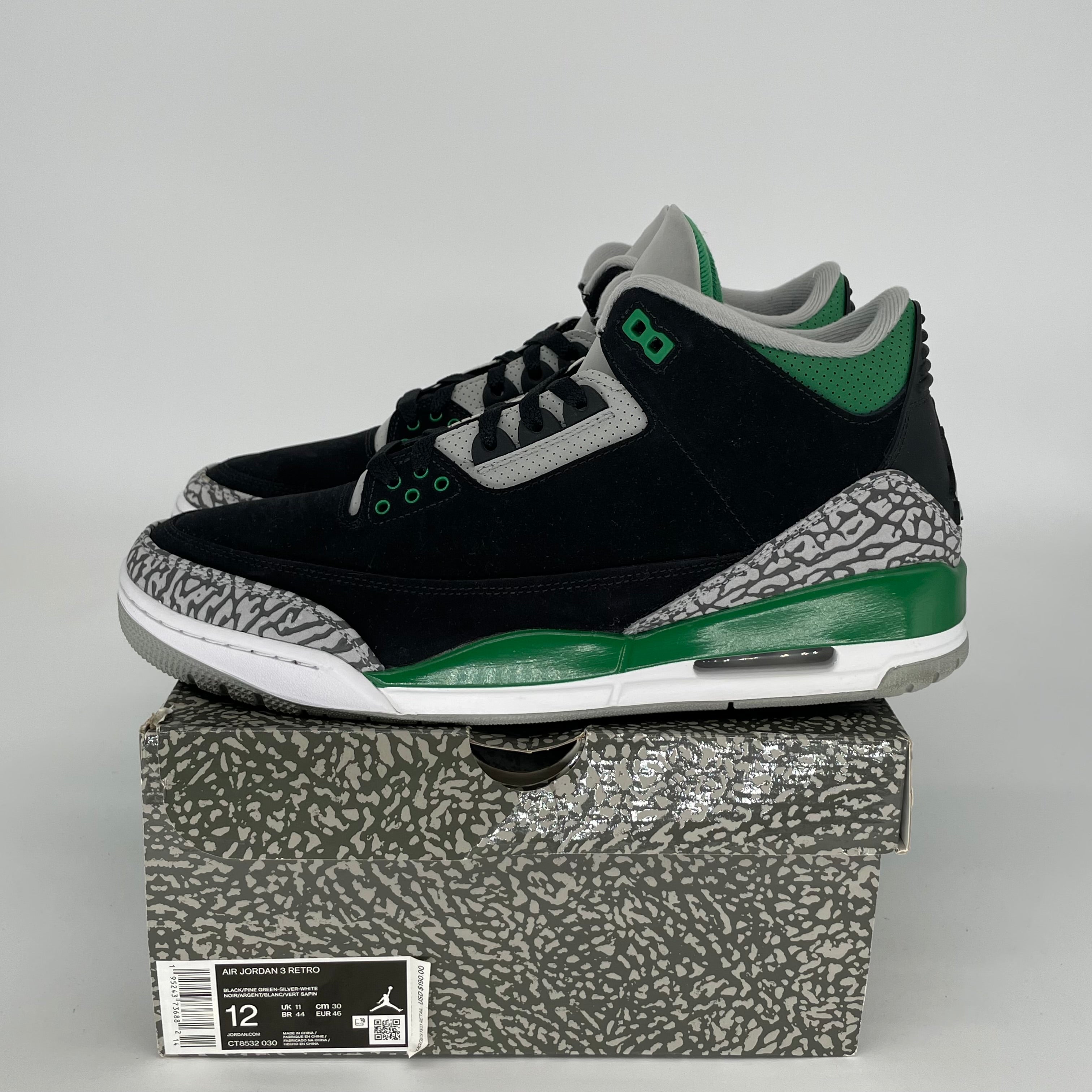 AIR JORDAN 3 Retro Pine Green Men's Basketball Shoes Size 12 - CT8532-030 - Perfect for Streetwear & Sneaker Collection