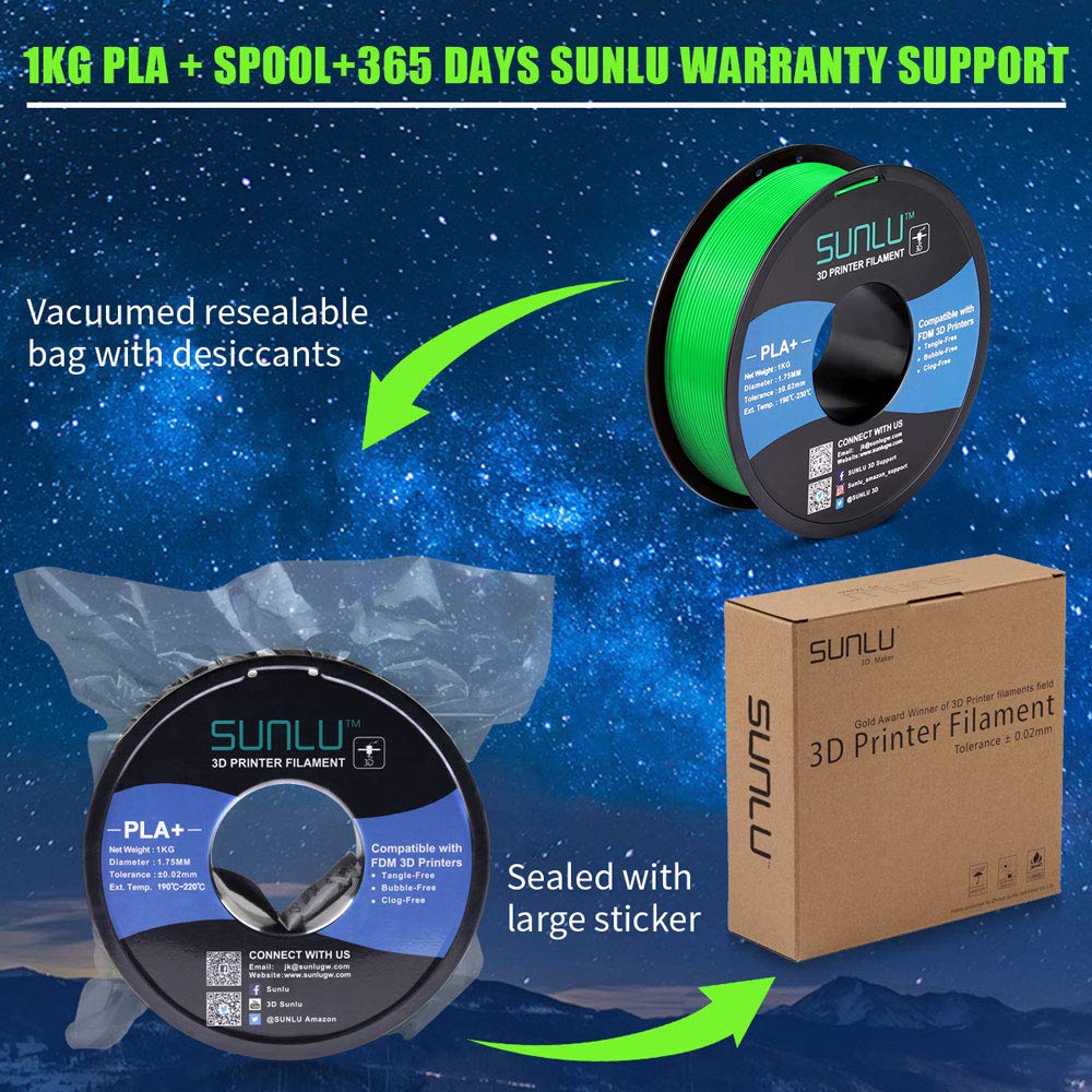 SUNLU PLA Filament 1.75mm 10KG (22LBS) - High Precision 3D Printer Filament with +/-0.02mm Tolerance - Includes 1KG PLA Plus in 10 Colors - Perfect for 3D Printing, DIY Projects & Creative Modeling