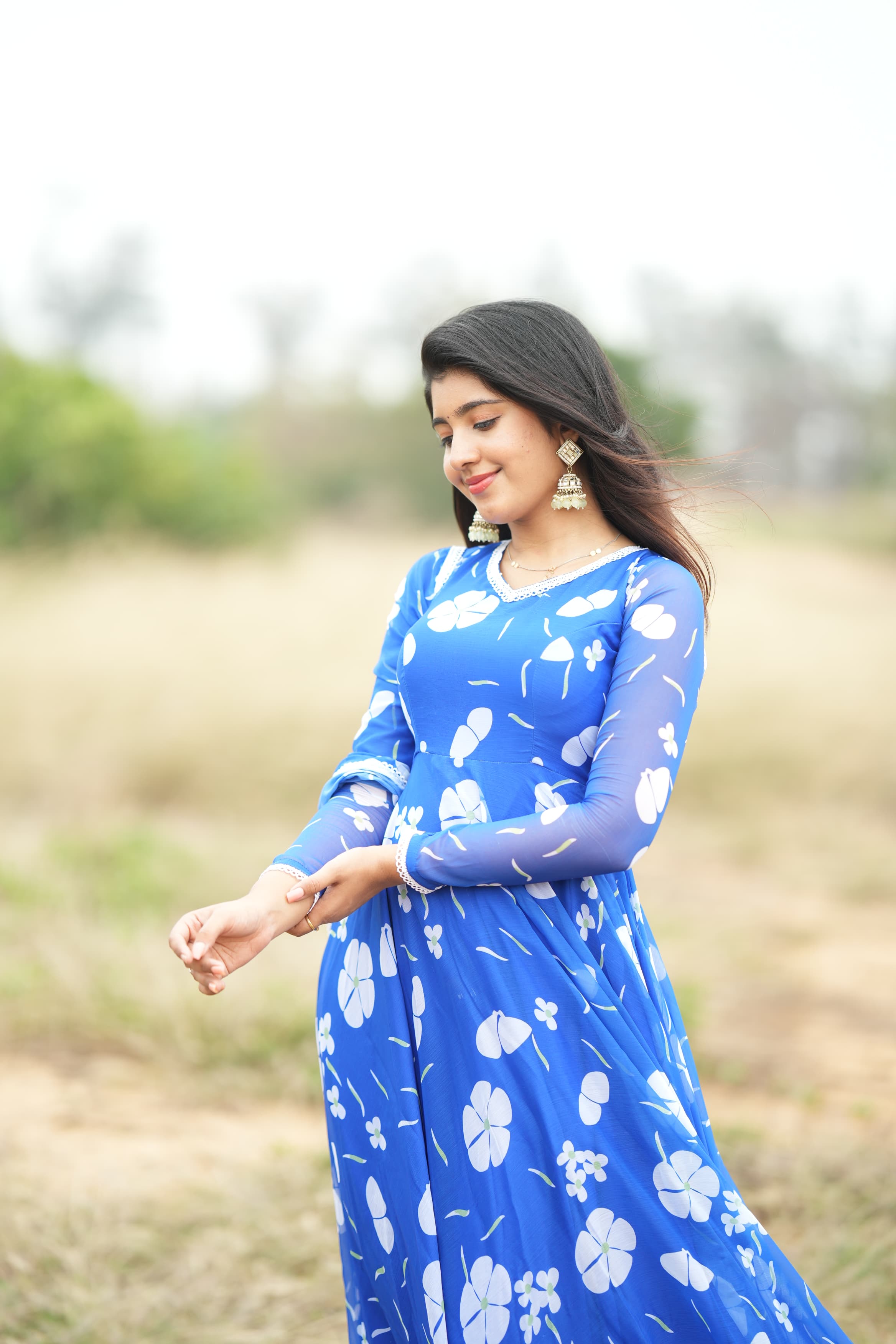 DD651 Madhavi Floral Anarkali Dress - Elegant Indian Ethnic Wear for Women | Perfect for Weddings, Parties & Festive Occasions