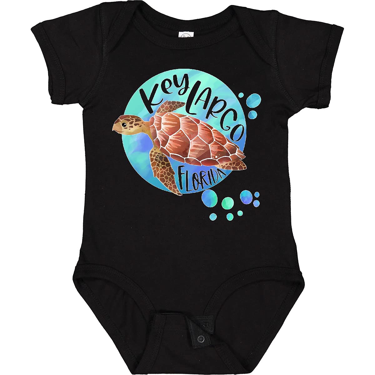 Inktastic Key Largo Florida Swimming Sea Turtle with Bubbles Baby Bodysuit - Cute Infant Onesie for Beach Vacation & Ocean Lover Gifts