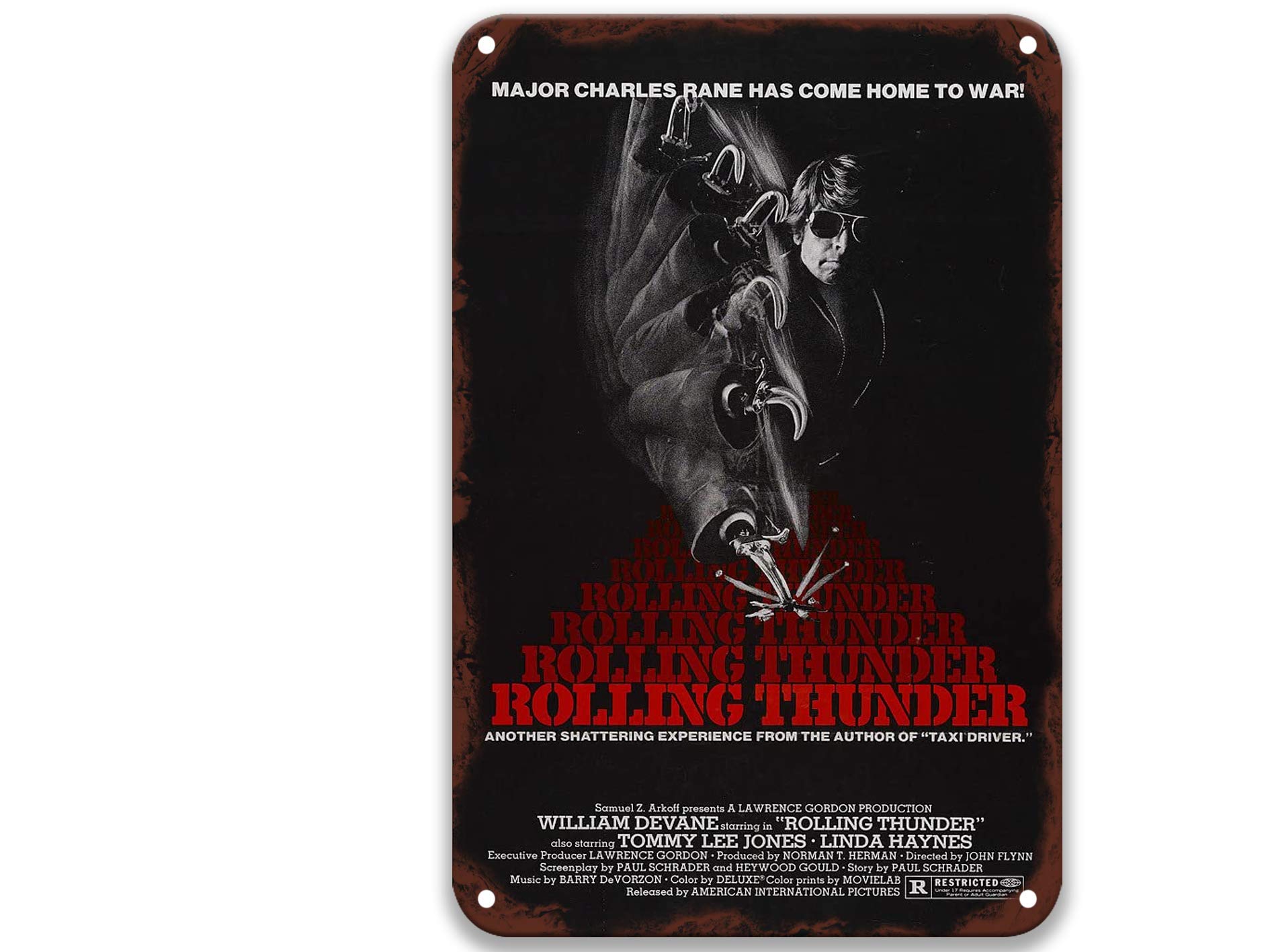 Vintage Rolling Thunder (1977) Movie Metal Tin Sign - Retro Classic Film Poster for Bedroom, Kitchen, Garden & Outdoor Decor - 8x12 Inches - Perfect for Man Cave, Bar, Garage & Home Theater Wall Art
