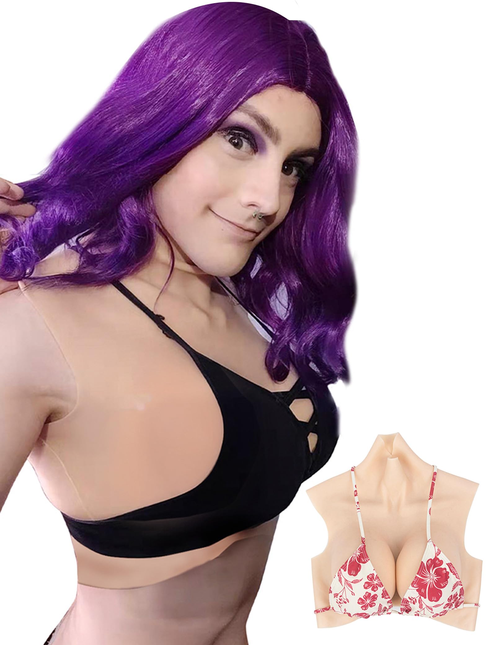Premium Silicone Breast Forms & Breastplate - Natural Look B-G Cup for Drag Queen, Cosplay & Crossdressing - Comfortable Cotton Filled with High Collar Design - Perfect for Stage Performances, Costume Parties & Gender Transformation