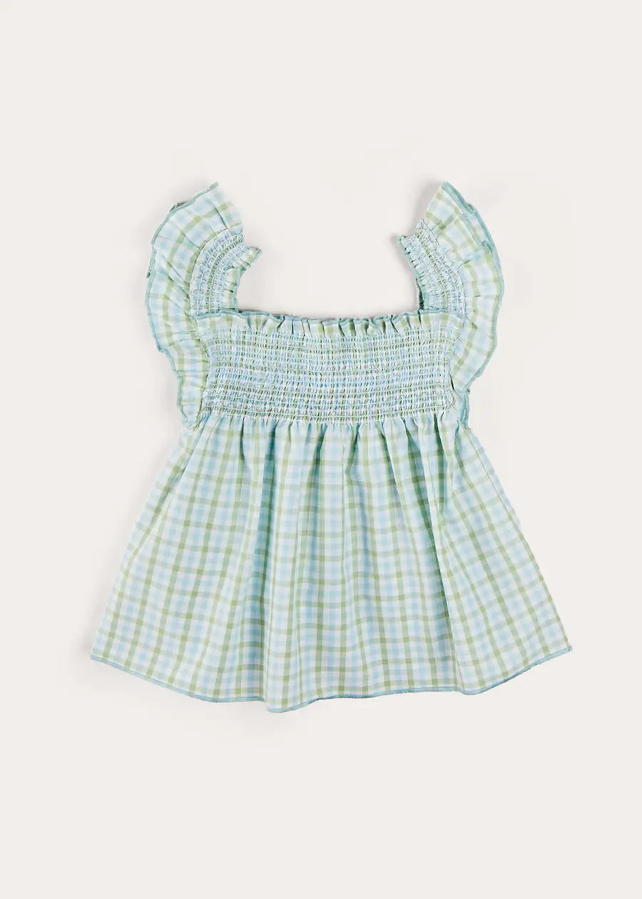Maxwell Green Gingham Smock Detail Blouse for Girls (5-10 Years) - Perfect for School, Parties, and Casual Outings