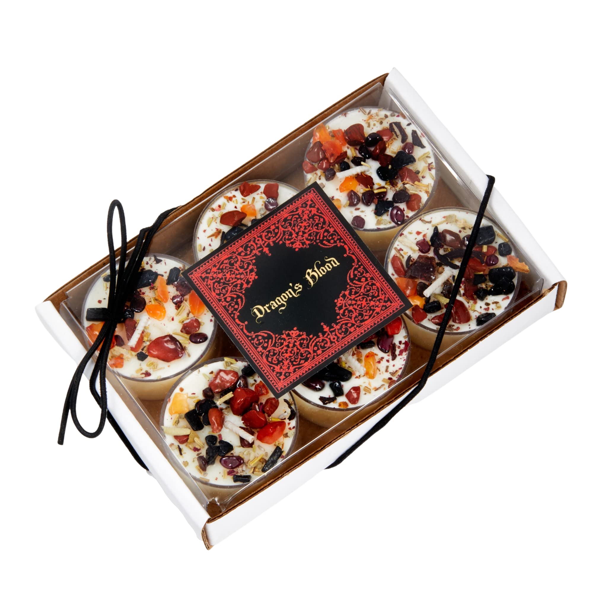 New Moon Beginnings Dragons Blood Candle Set - 6 Protection & Grounding Soy Tealights with Herbs, Flowers & Crystals - Aromatherapy Candles for Meditation, Rituals & Home Decor