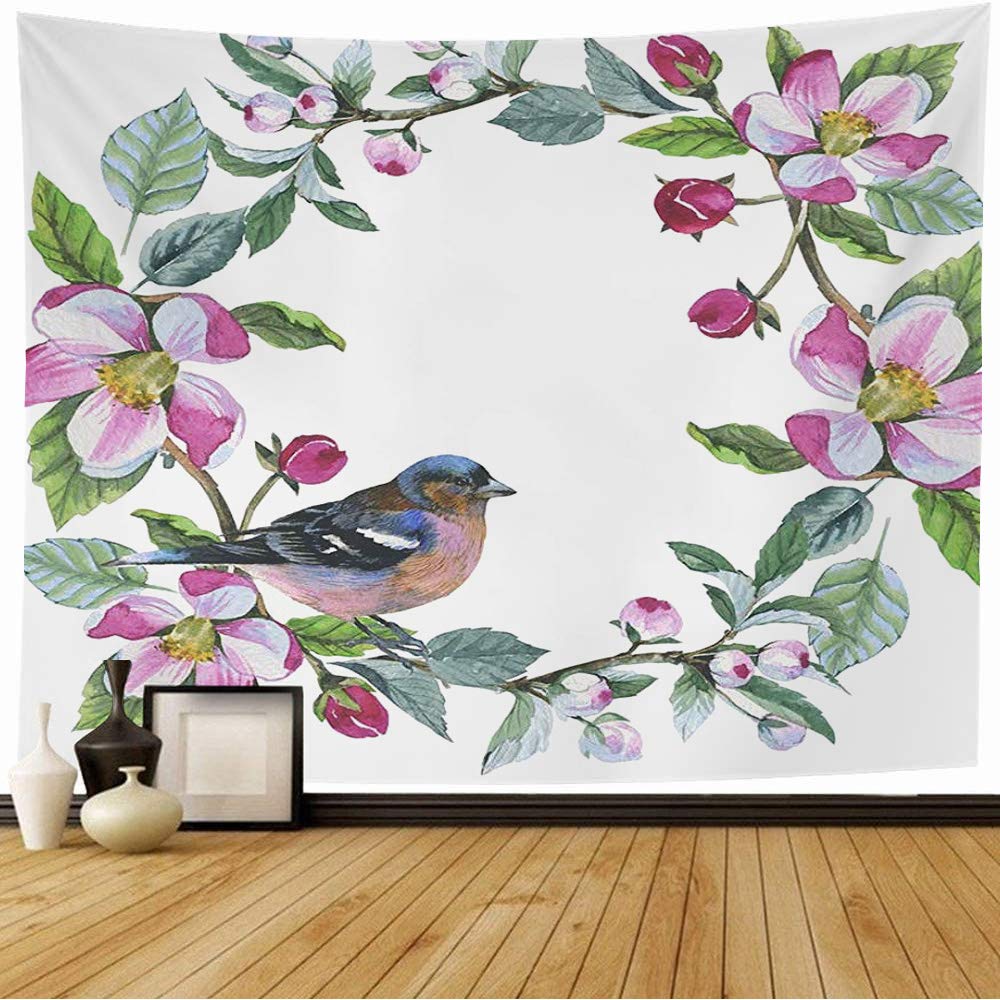 Floral Watercolor Wall Tapestry - Wildflower Wreath with Nature Border, 80x60 Inch Boho Wall Hanging for Bedroom Decor, Living Room, Dorm & Home Aesthetic - Perfect for Bohemian, Vintage and Nature Inspired Interior Design