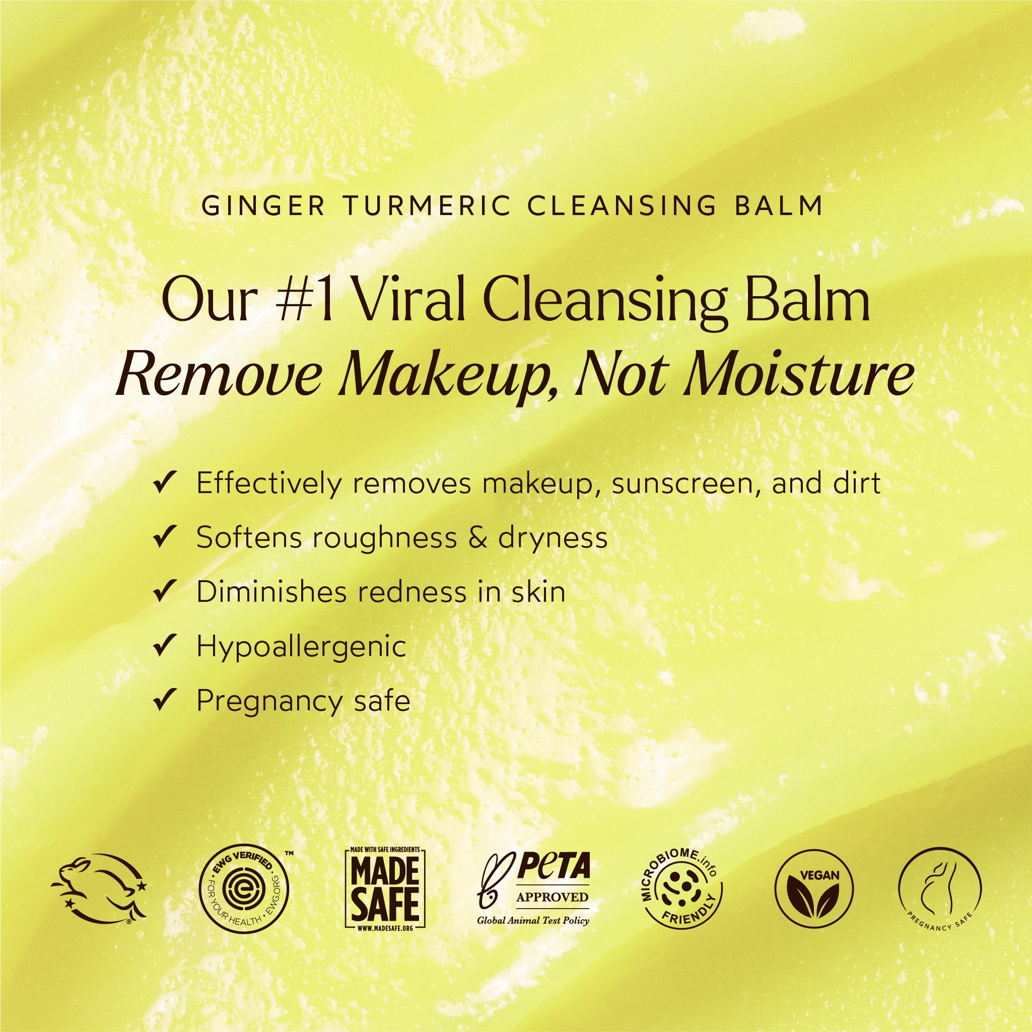 Organic Ginger Turmeric Makeup Remover Cleansing Balm - Natural Deep Cleanser for Sensitive Skin | Gentle Facial Cleanser for Dry & Oily Skin | Perfect for Night Routine & Double Cleansing