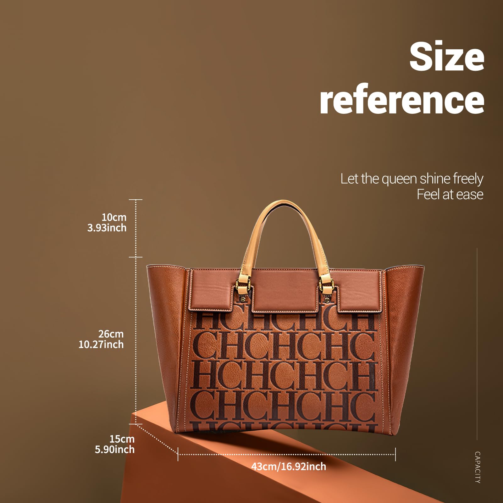 MWTS CHCH Women's Leather Handbag - Large Capacity Embossed Letter Tote Bag for Work, Business & Commuting | Perfect Office Purse, Travel Wallet & Everyday Carry Bag
