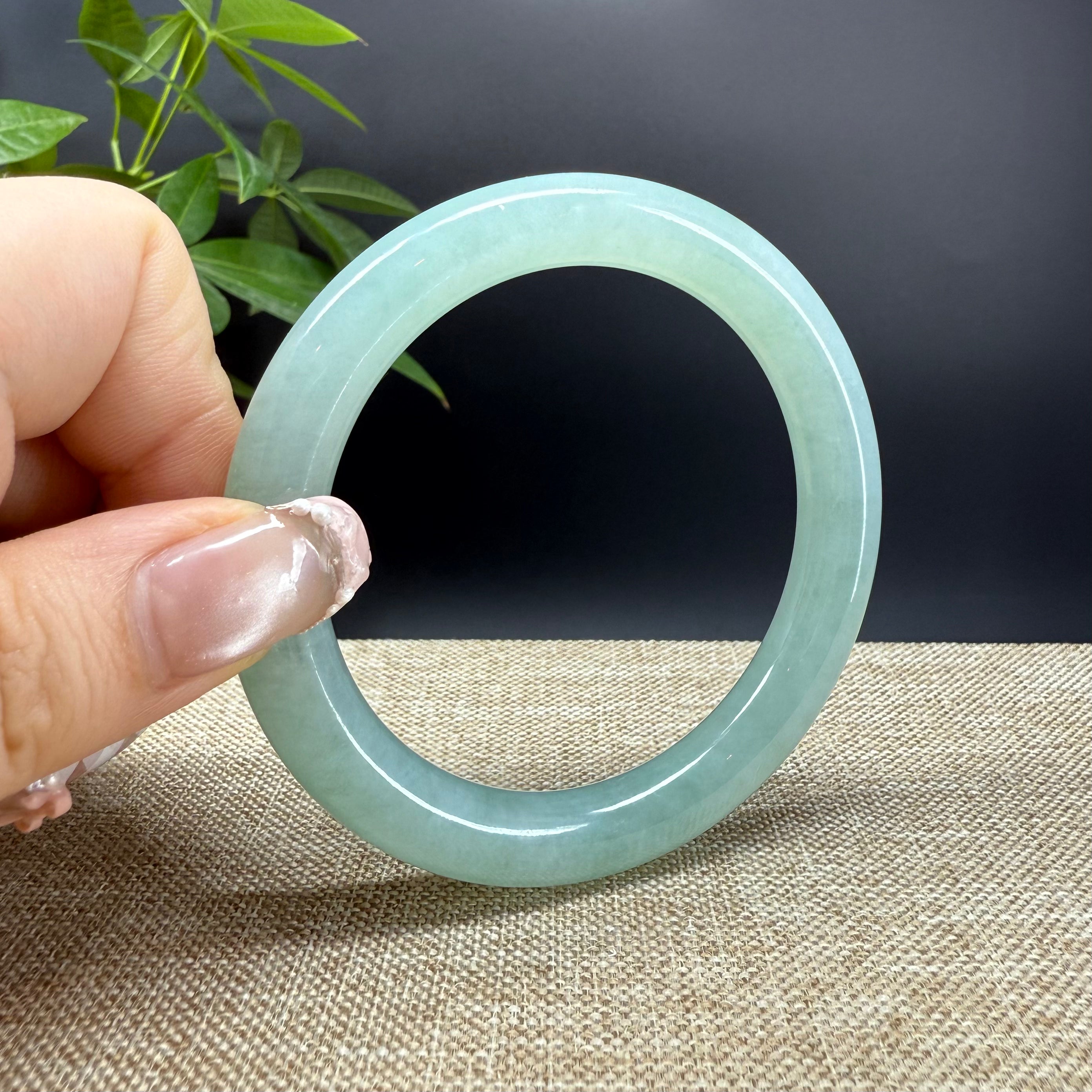 Authentic Burmese Icy Green Jadeite Bangle Bracelet - 58mm Handmade Natural Jade Jewelry for Women, Gift for Mom, Birthday, Anniversary & Special Occasions