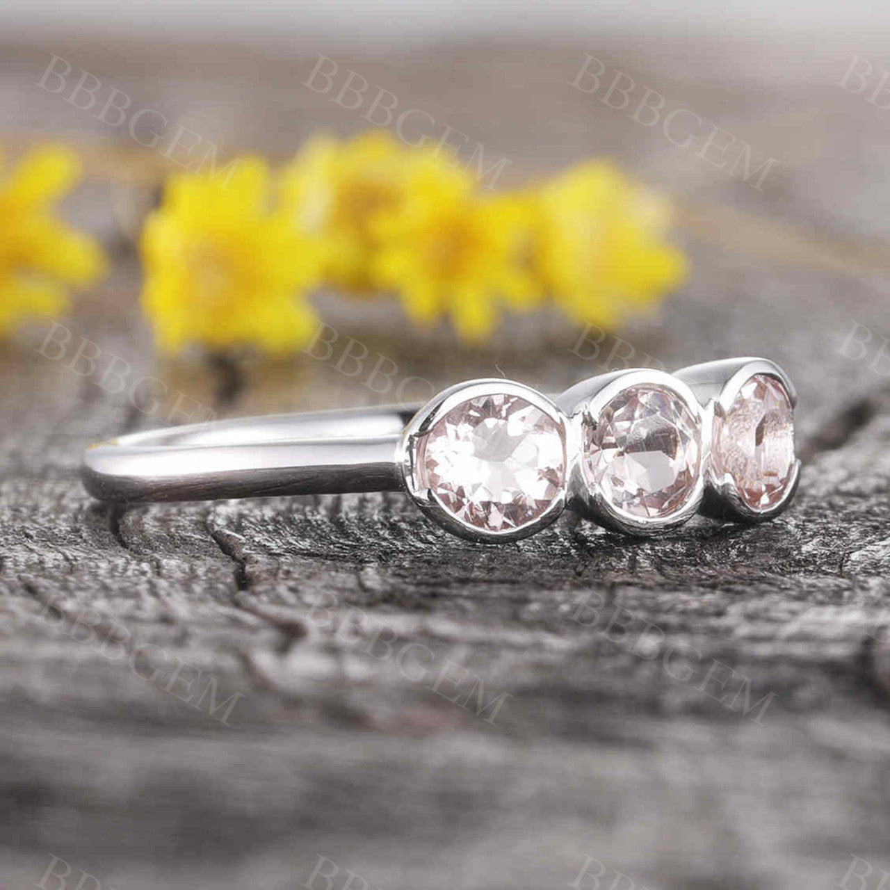 Morganite Wedding Ring - Minimalist Three Stone Engagement Ring for Women, Bridal Promise & Anniversary Gift - Perfect for Proposals, Weddings & Special Occasions