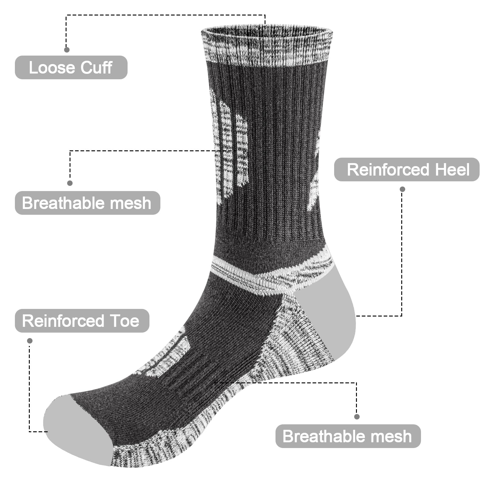 YUEDGE Men's Cushioned Athletic Hiking Socks - Moisture Wicking Breathable Cotton Crew Socks (5 Pairs) - Perfect for Outdoor Activities, Running, and Daily Wear