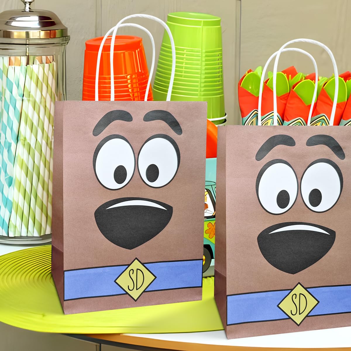 12 Pack Cute Cartoon Themed Dog Party Favor Bags with Handles - Brown Birthday Goodie Bags for Kids, Boys & Girls | Perfect for Dog-Themed Birthday Parties, Puppy Baby Showers & Pet Celebration Events