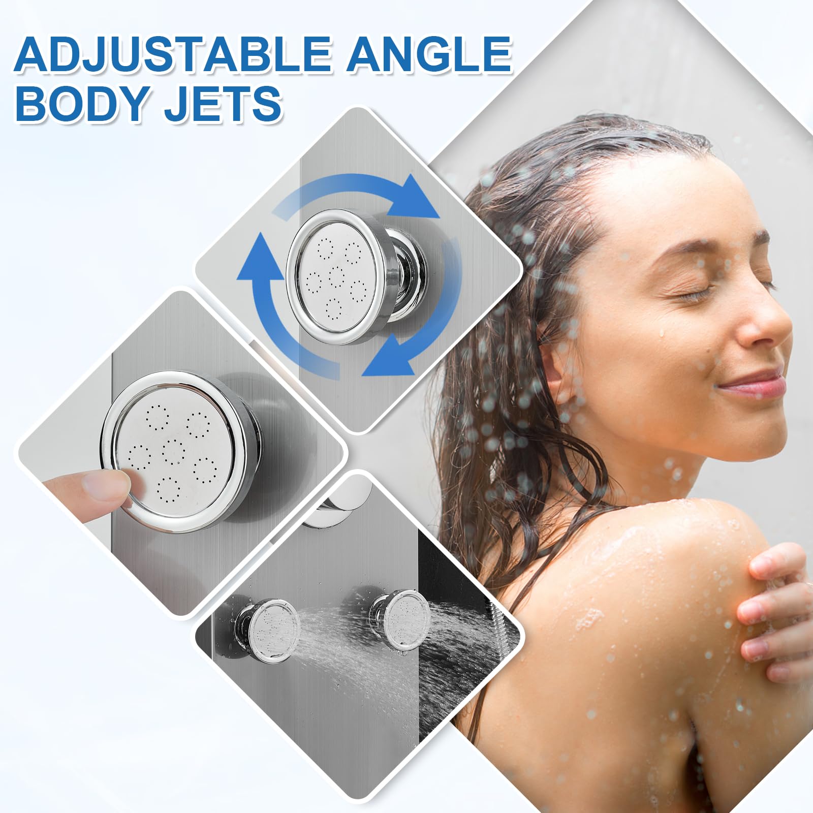 Stainless Steel Shower Panel Tower System with LED Lights - Rainfall & Waterfall Shower, 5 Body Jets, Handheld Sprayer & Temperature Display - Brushed Finish for Modern Bathroom Luxury Spa Experience