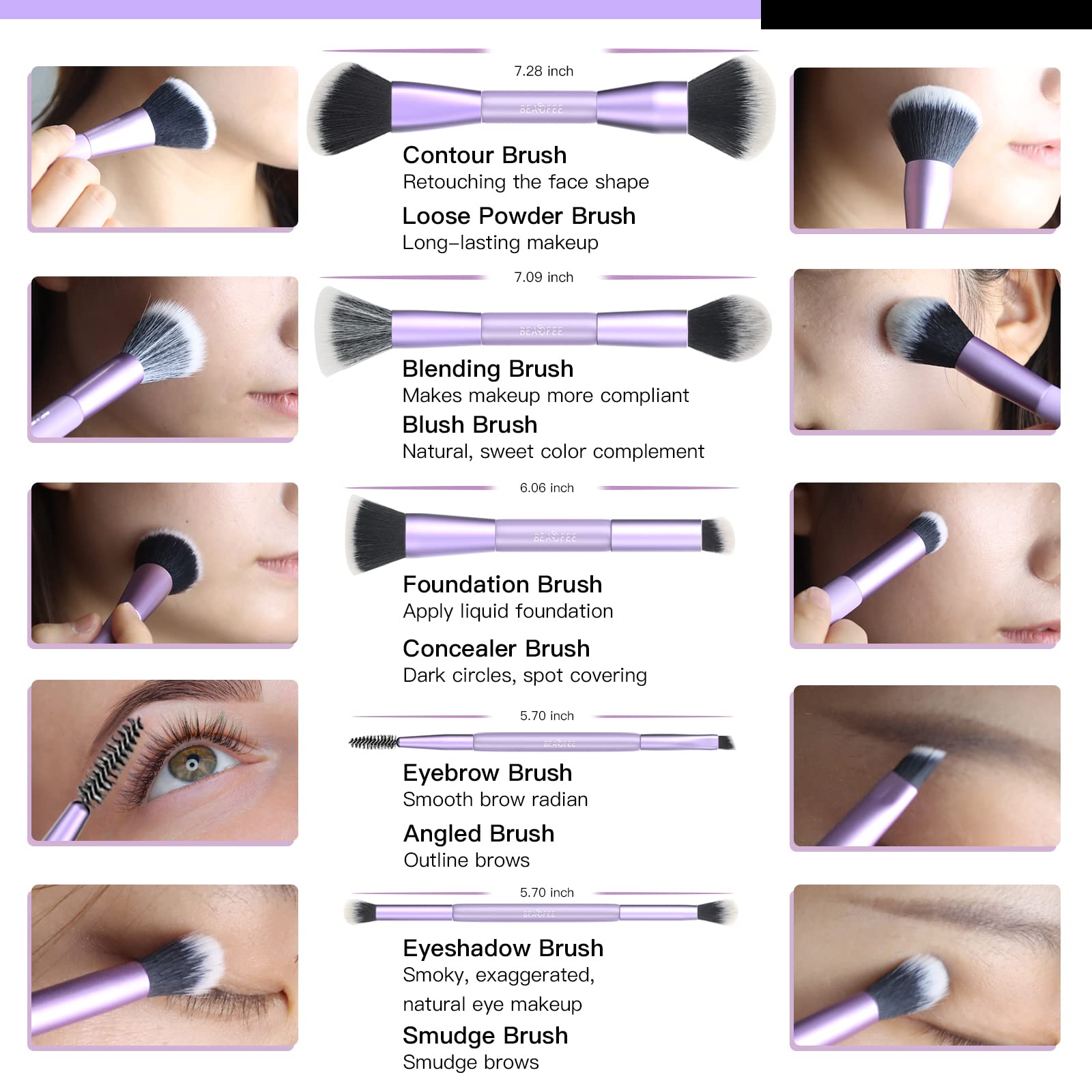 Premium Synthetic Makeup Brush Set - 5 Pcs Foundation, Powder, Concealer & Eyeshadow Brushes with Purple Cosmetic Bag | Perfect for Professional Makeup Artists & Beginners | Home, Travel & Salon Use