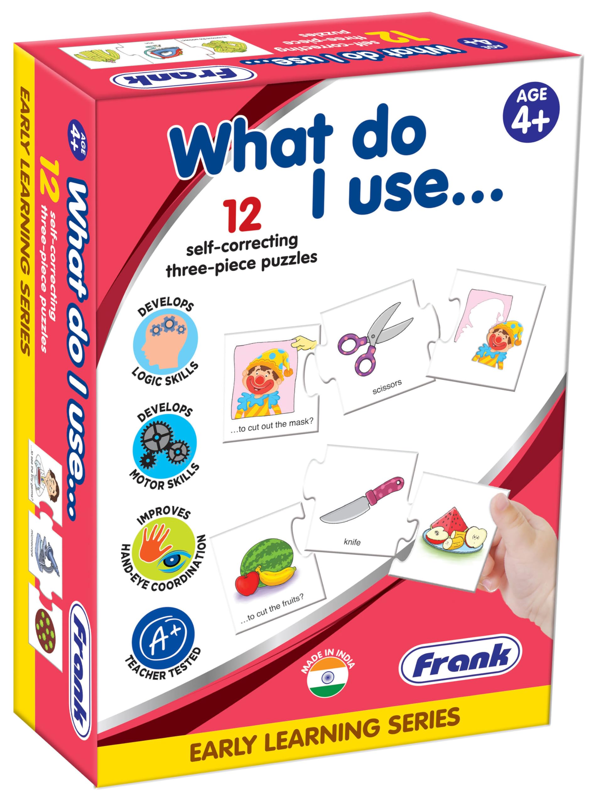 Frank What Do I Use – Early Learning Puzzles for Kids Ages 4-12 | 36-Piece Self-Correcting Brain Booster Puzzles (3 Sets) | Educational Toys for Focus & Memory Development | Perfect Gift for Boys & Girls | Ideal for Classroom, Homeschooling & Family Game Night
