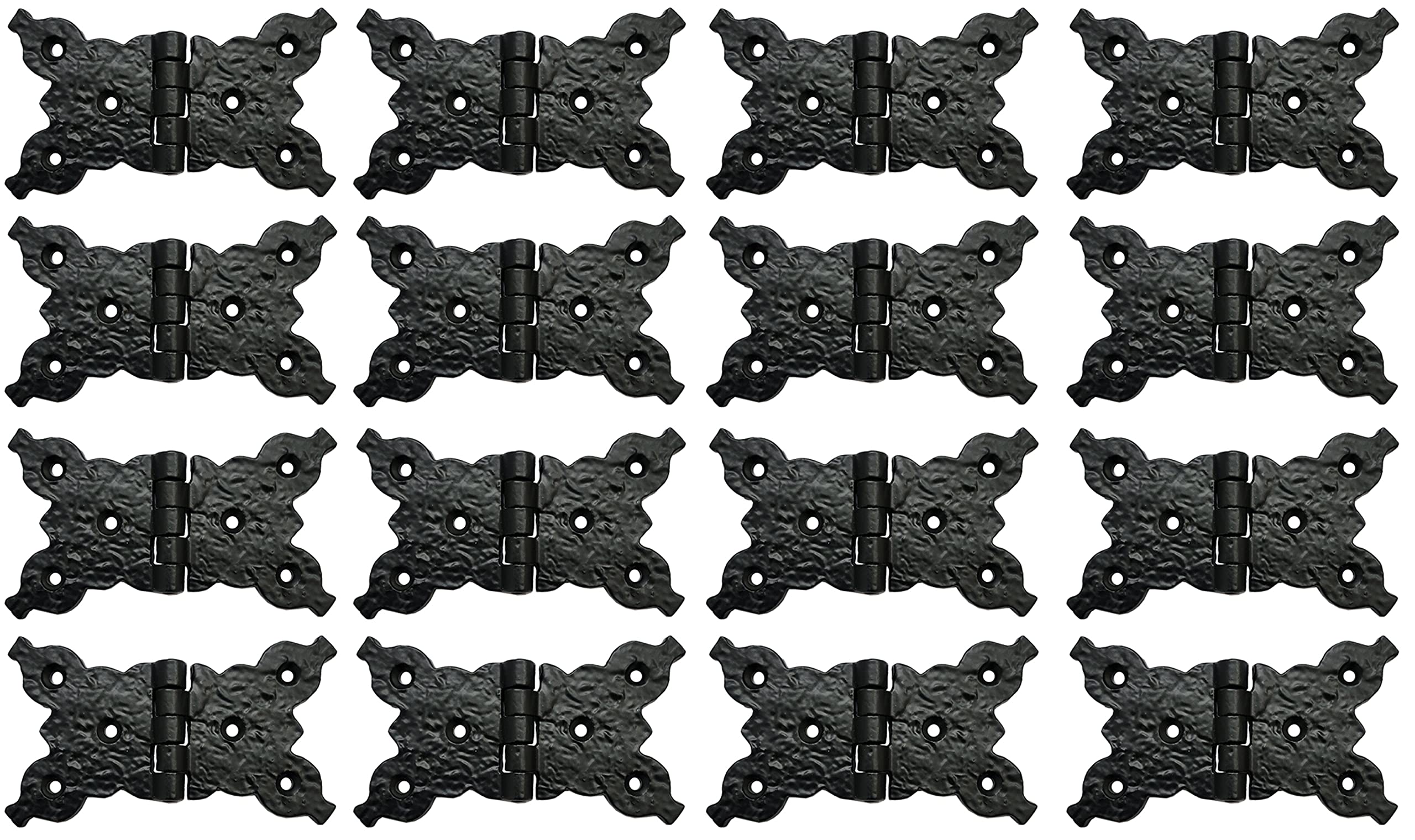 Antique Cast Iron Horizontal Butterfly Cabinet Hinges - 16 Pack Black Powder Coated - Heavy Duty Trunk & Furniture Hardware for Vintage Restoration Projects