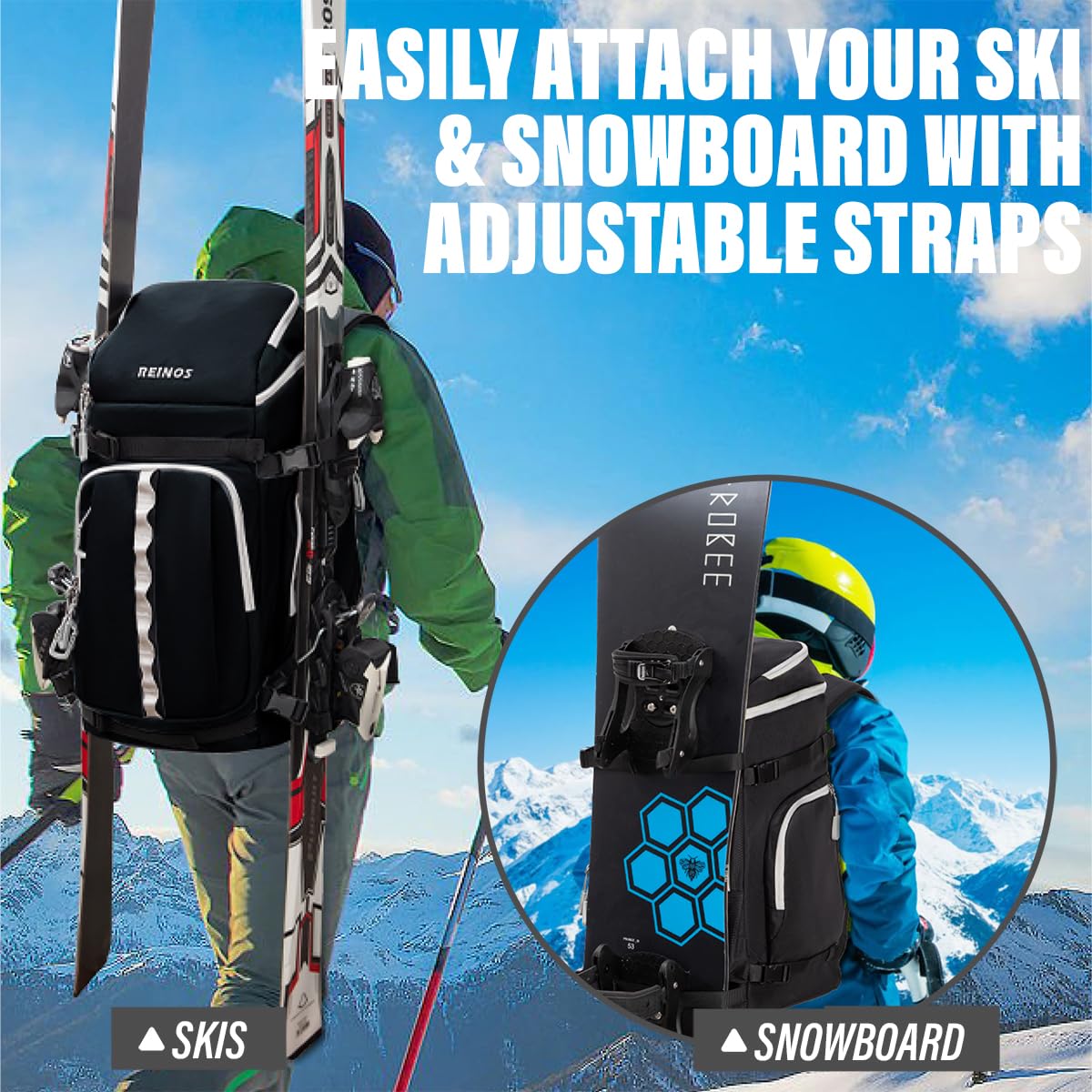 Durable 60L Ski Boot Backpack - Water-Resistant Snow Gear Bag for Boots & Helmet | Travel & Snowboarding