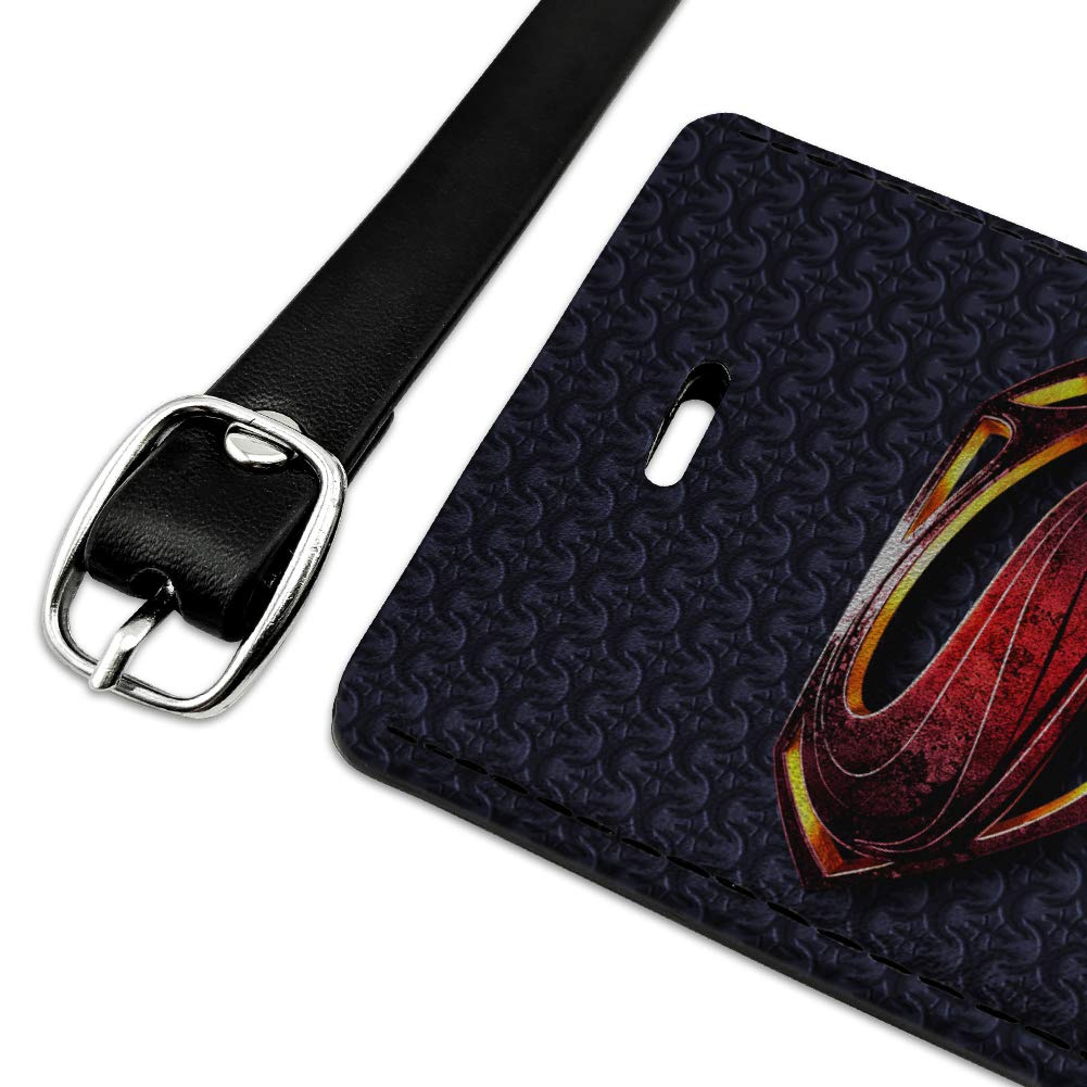 Justice League Superman Logo Leather Luggage Tag - Rectangle ID Card Holder for Travel Bags, Suitcases & Backpacks - DC Comics Movie Merchandise Gift for Fans