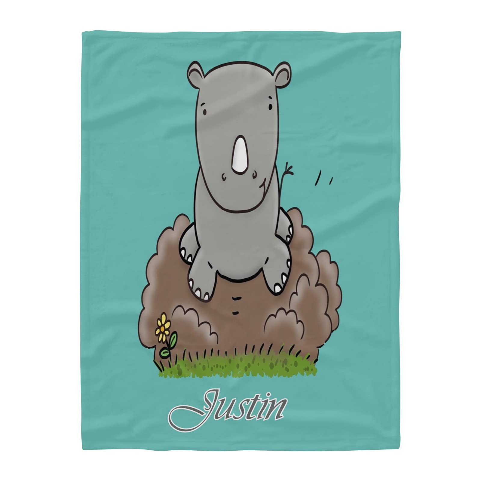 Personalized Hippo Baby Blanket with Name - Soft Fleece Nursery Throw for Boys & Girls - 30