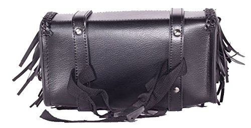 Motorcycle Tool Bag with Fringe, Braid & Concho - Durable Leather Storage for Biker Accessories & Repair Tools - Perfect for Harley, Cruiser & Chopper Riders