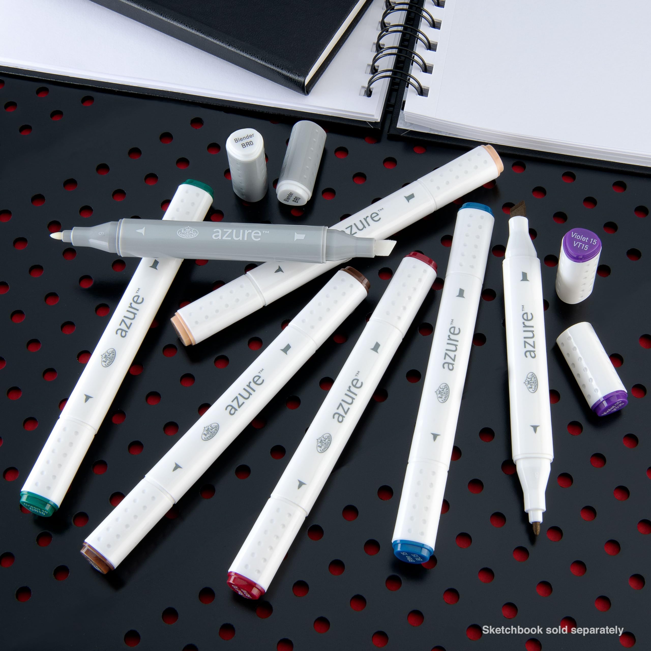 Royal & Langnickel Azure 7-Piece Dual-Tip Alcohol-Based Marker Set - 6 Vibrant Markers + 1 Blender for Artists, Illustrators & Crafters - Perfect for Sketching, Manga, Calligraphy & DIY Projects