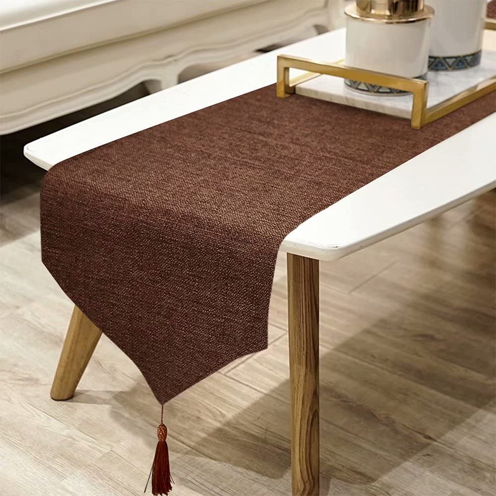 WAITER TREE Linen Table Runner - Washable Farmhouse Decor with Tassels for Coffee Table, Dining Table, Bedroom - Perfect for Parties, Holidays & Rustic Home Decor