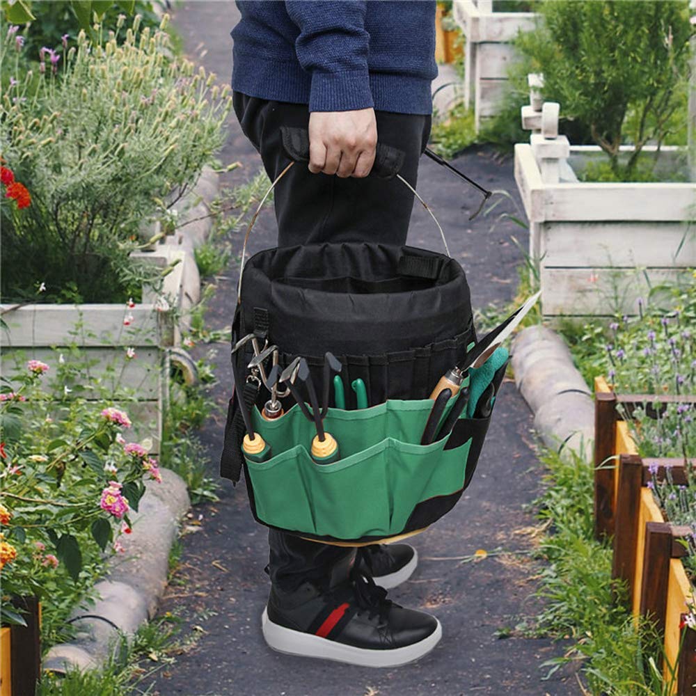 5-Gallon Bucket Tool Organizer - 42-Pocket Garden Storage Bag with Handle for Gardening Tools (Black, 17.9x11.8in) - Perfect for Outdoor & Workshop Organization