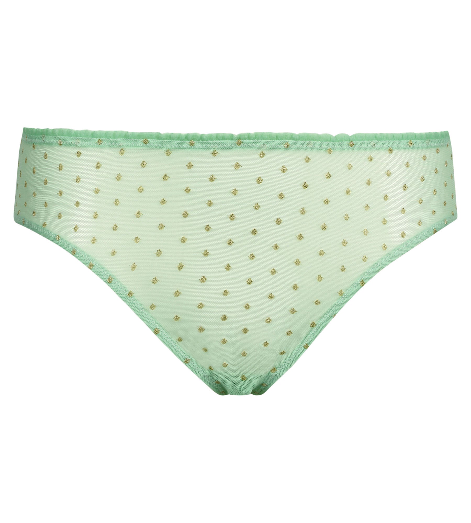 Women's Sheer Tulle Culottes in Green with Lurex Polka Dots - Shiny Mesh High Waist Palazzo Pants for Party, Evening Wear & Special Occasions
