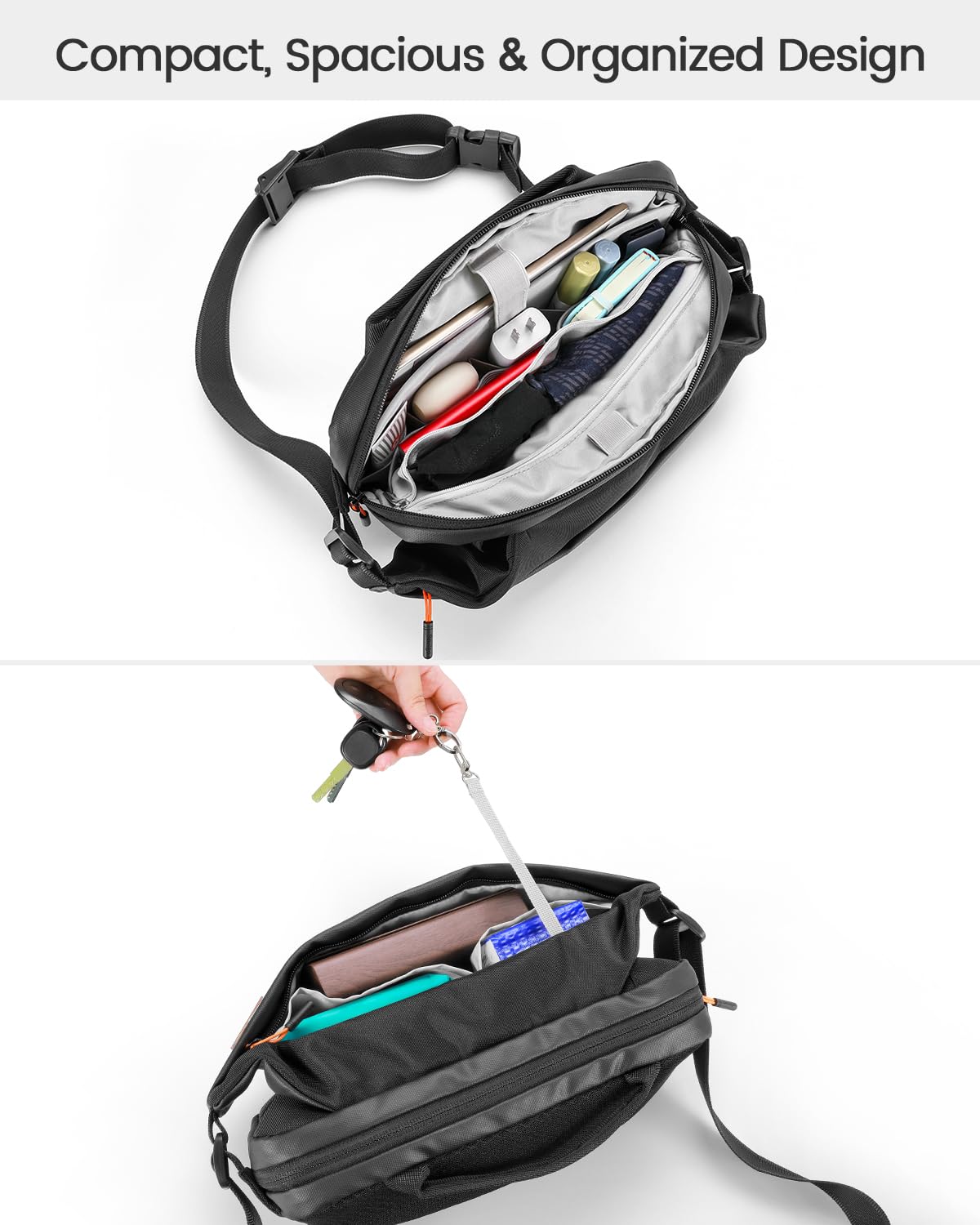 RFID Blocking Sling Bag for Men & Women - Crossbody Chest Shoulder Bag with Water Bottle Holder - Travel, Cycling, Workout, Hiking & Everyday Use - Black