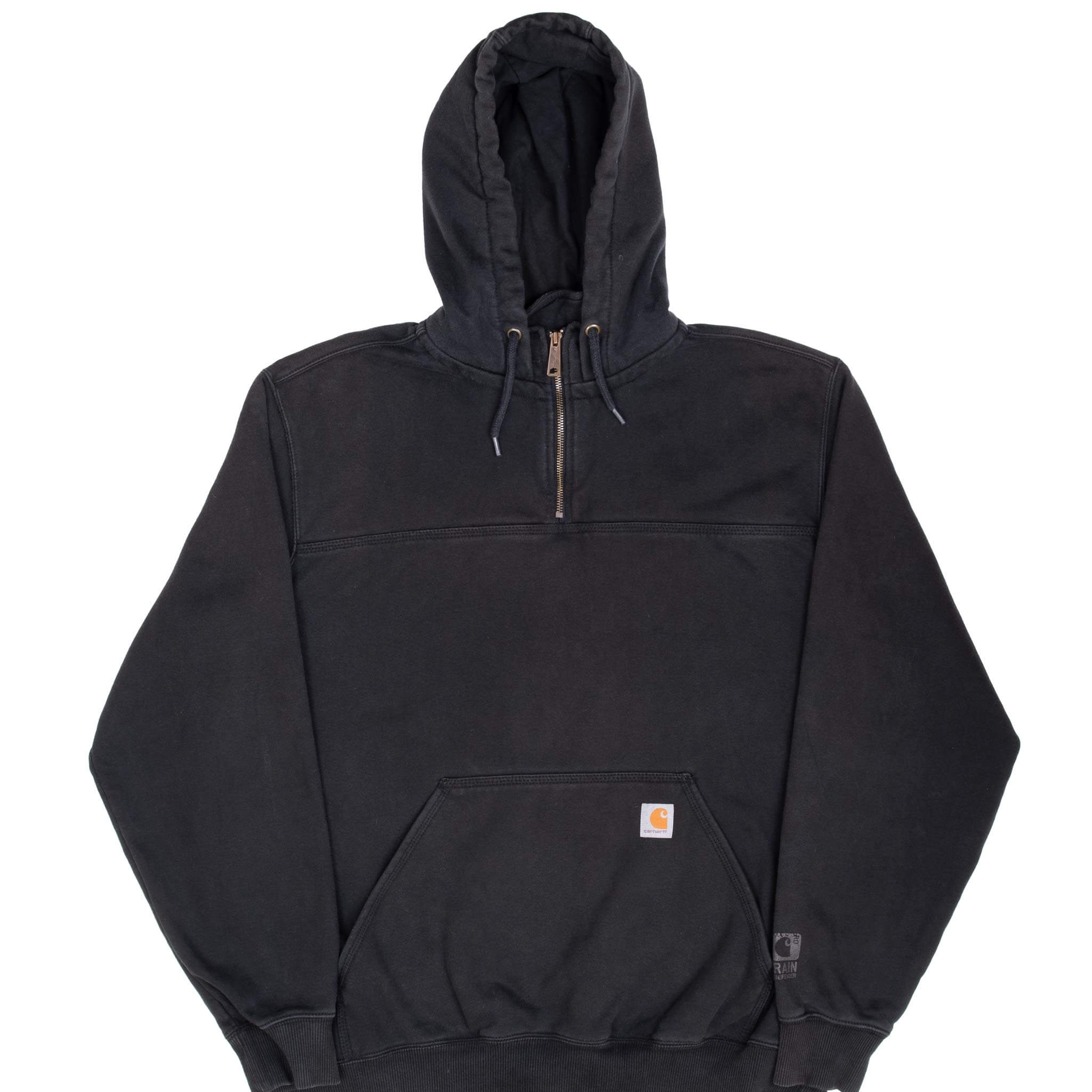 Vintage Carhartt Quarter Zip Black Hoodie Sweatshirt XL Tall - Durable Workwear for Outdoor Activities & Casual Wear