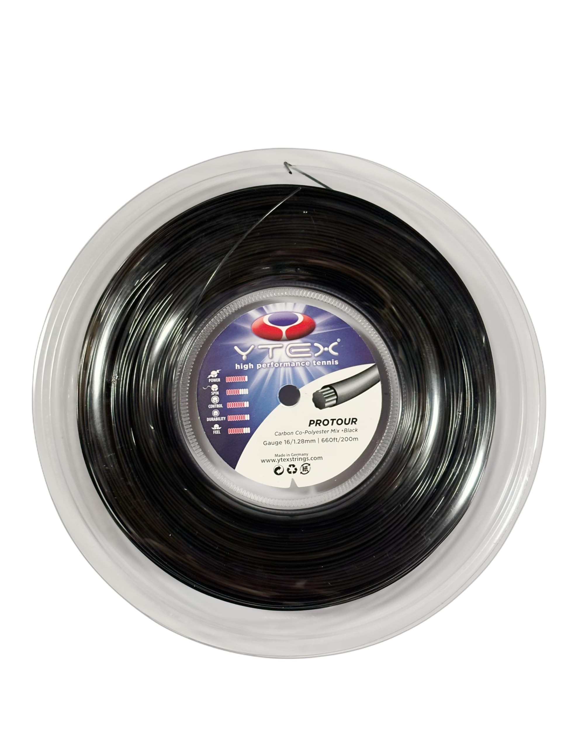 YTEX ProTour Black Tennis String - 16 Gauge (1.28mm) | High Performance Polyester String for Tennis Racquets | Perfect for Competitive Play & Tournament Performance